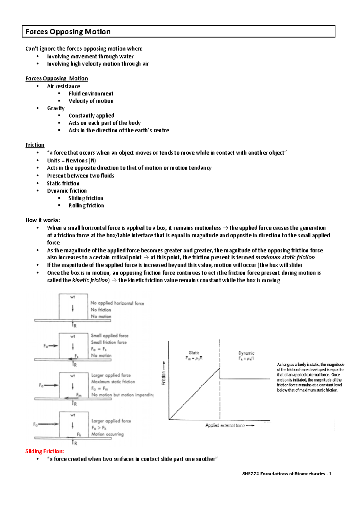 Summary Basic Biomechanics lecture, tutorial work, weeks 7-13 - Forces ...