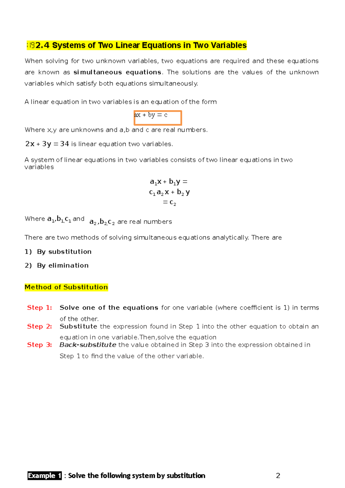 1.4 simultaneous equation two variables - ax by c 2 Systems of Two ...