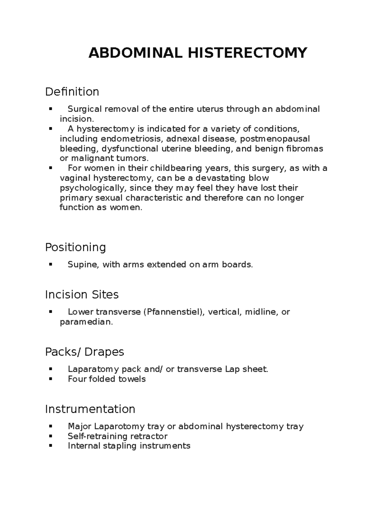 Abdominal Histerectomy - ABDOMINAL HISTERECTOMY Definition Surgical ...