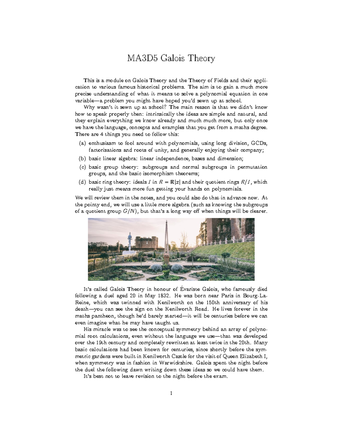 Galois - Lecture Notes - MA3D5 Galois Theory This Is A Module On Galois ...