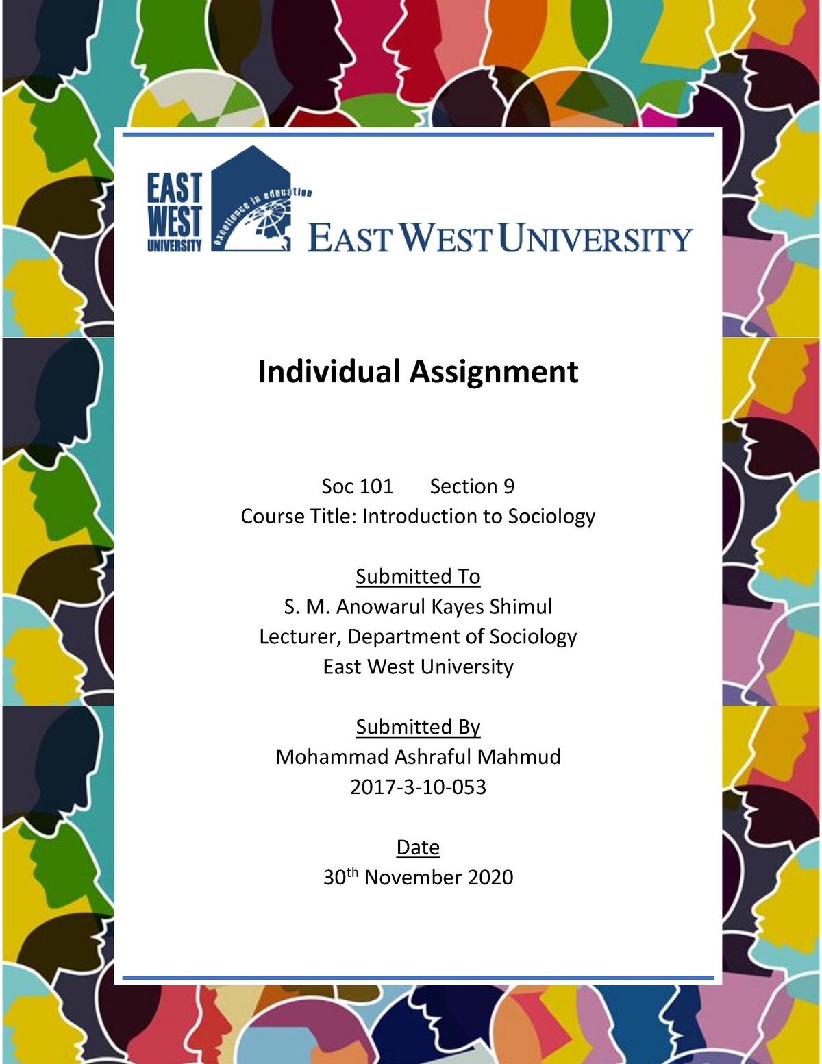 east west university assignment cover page