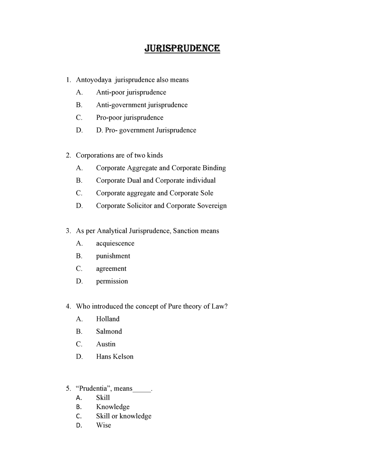 MCQ - Subjectv Mcqs - JURISPRUDENCE 1. Antoyodaya Jurisprudence Also ...