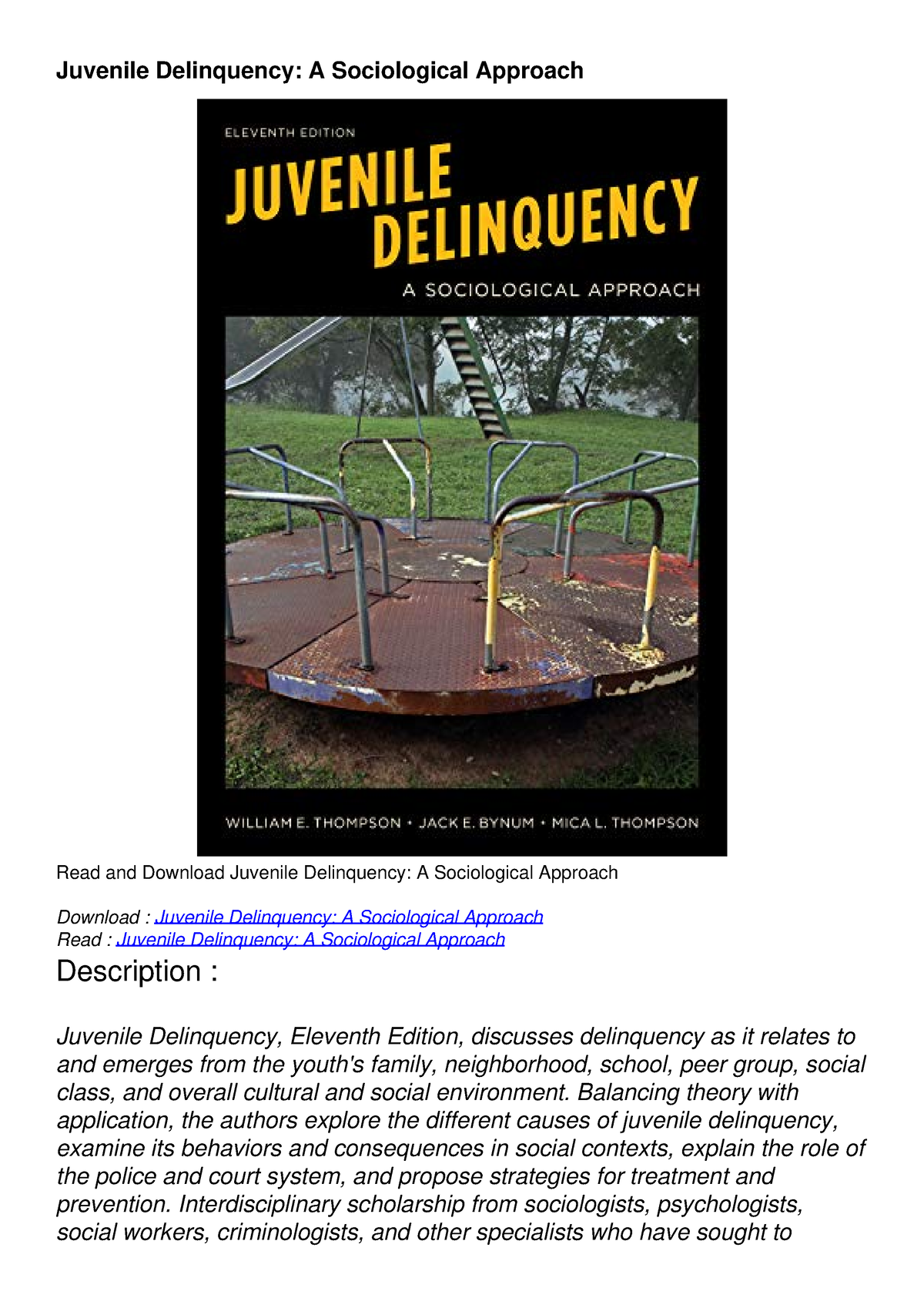 Read Ebook [PDF] Juvenile Delinquency: A Sociological Approach ...