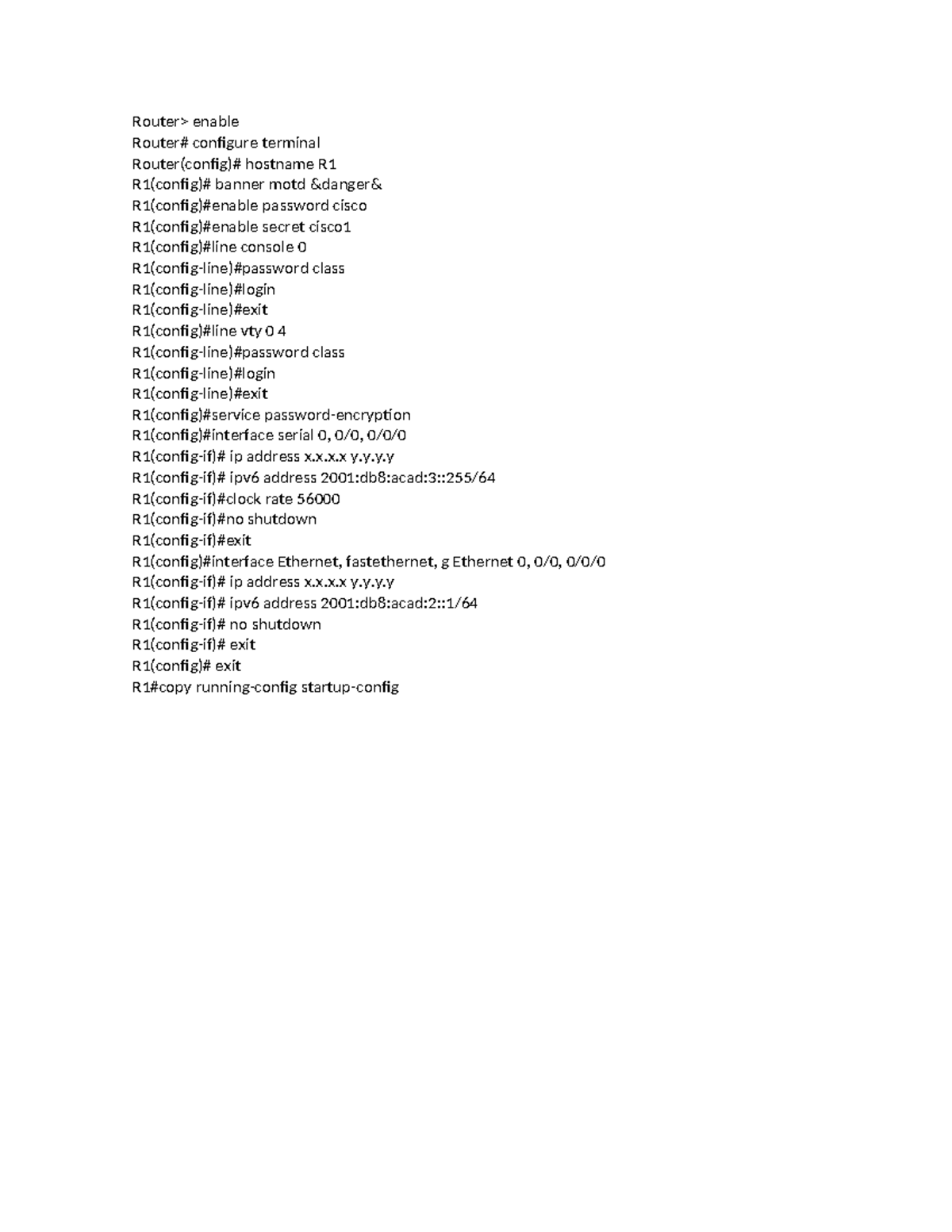 Configuracionrouter 1 - Router> enable Router# configure terminal ...
