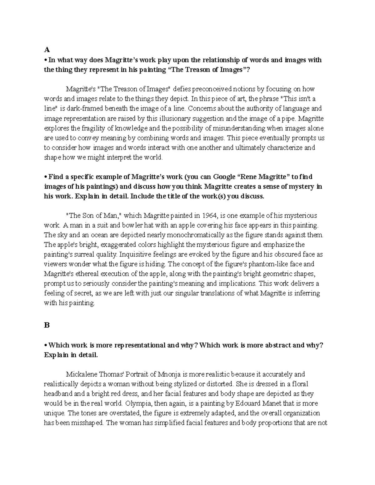 Art Assignment 2 A In what way does Magritte’s work play upon the