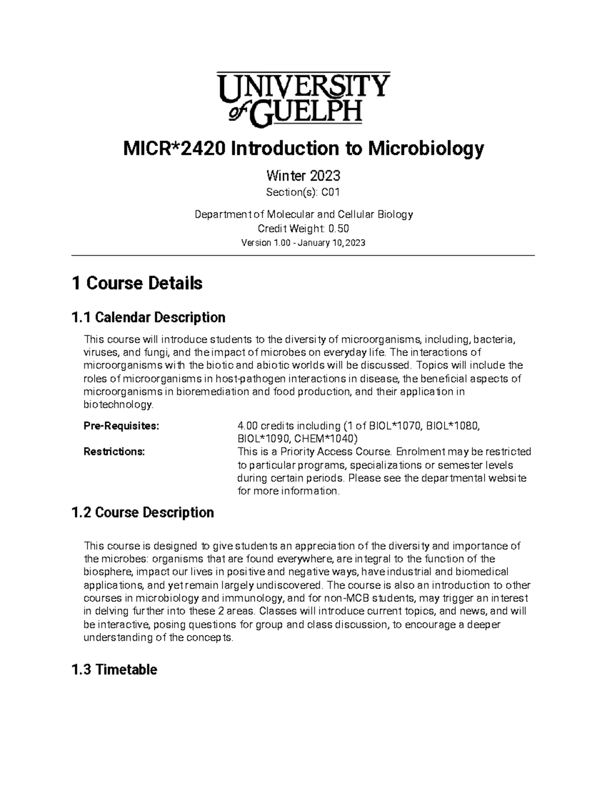 Course Outline 2420 W23 - MICR*2420 Introduction to Microbiology Winter ...