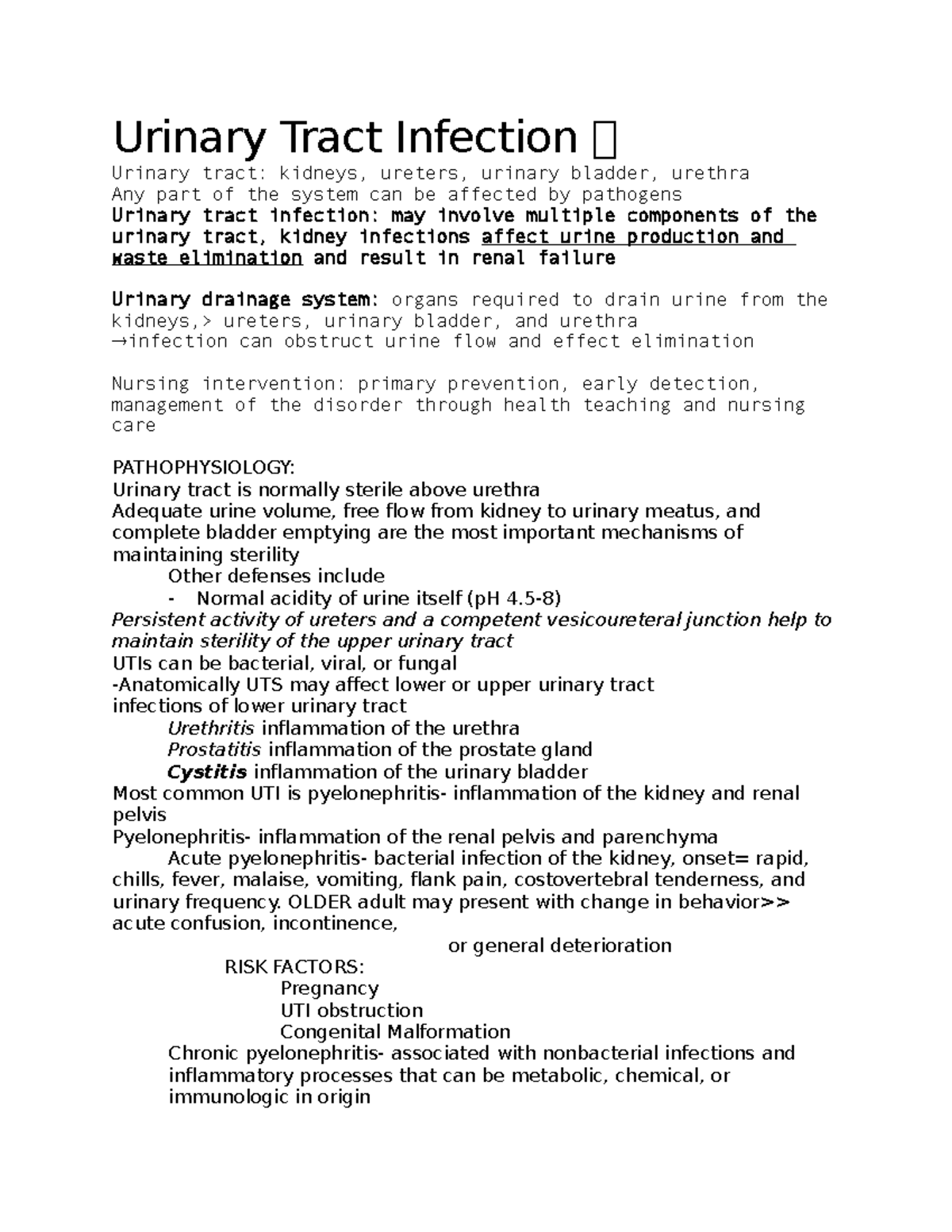 Urinary Tract Infection 🟠 - OLDER adult may present with change in ...