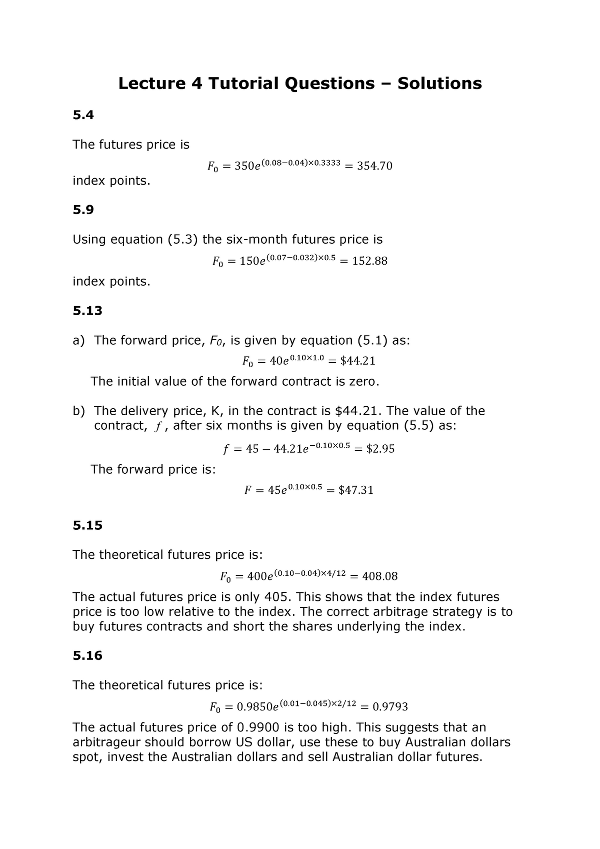 Lecture 4 Tutorial Questions - Solutions - Lecture 4 Tutorial Questions ...