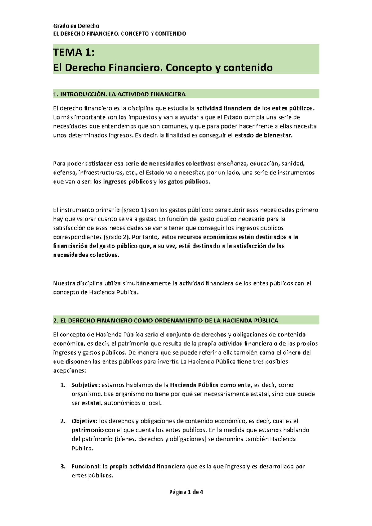 Tema 1 - Apuntes 1 - EL DERECHO FINANCIERO. CONCEPTO Y CONTENIDO TEMA 1 ...