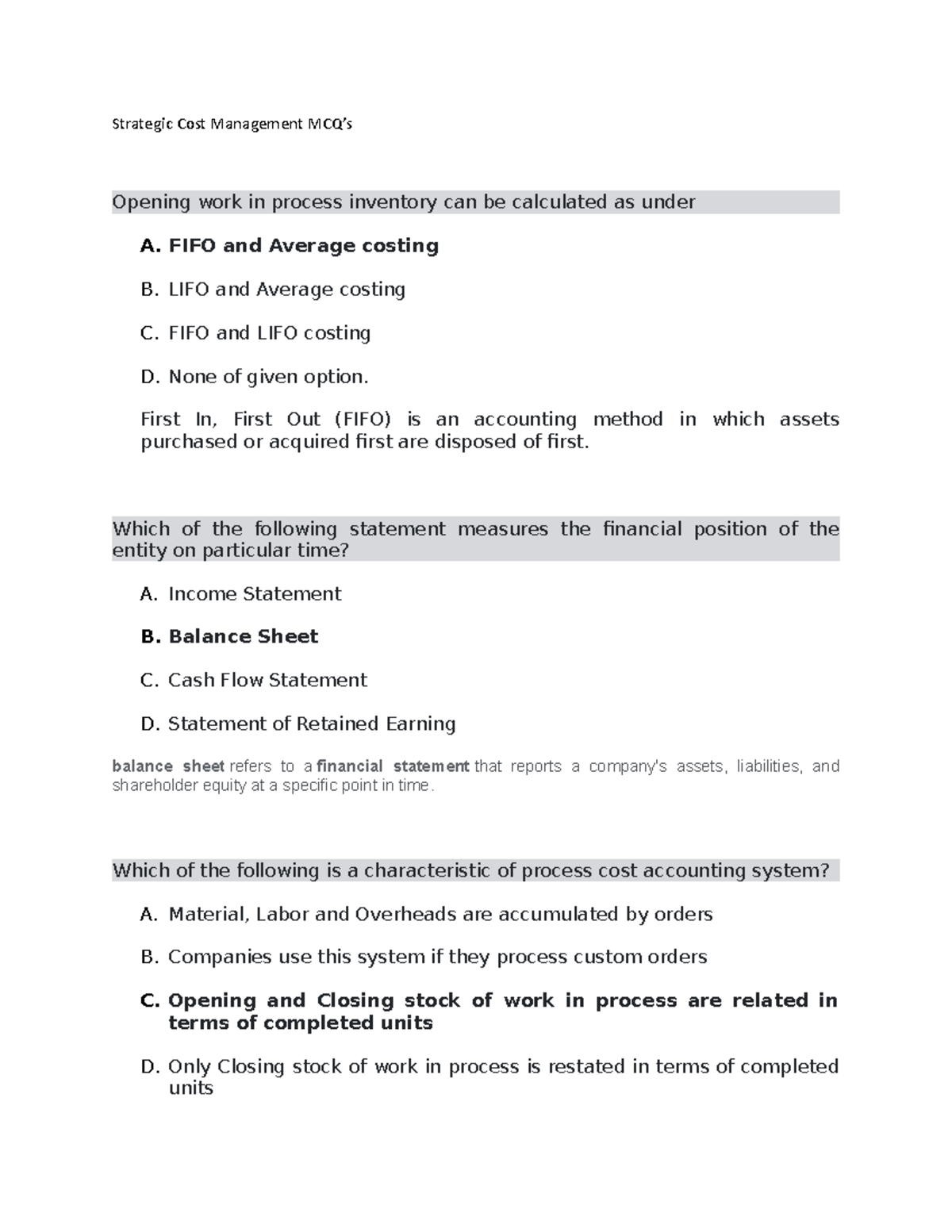 Strategic Cost Management MCQ Strategic Cost Management MCQ’s Opening