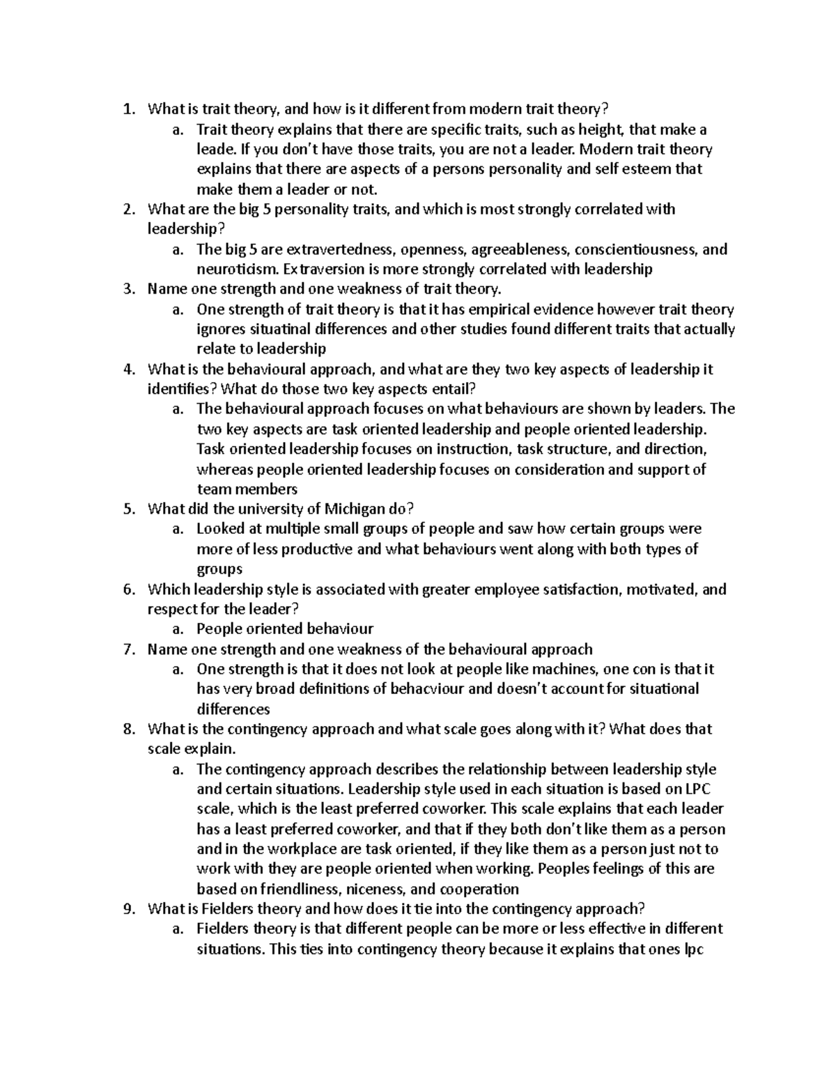 Psyc 2070 Questions What Is Trait Theory And How Is It Different