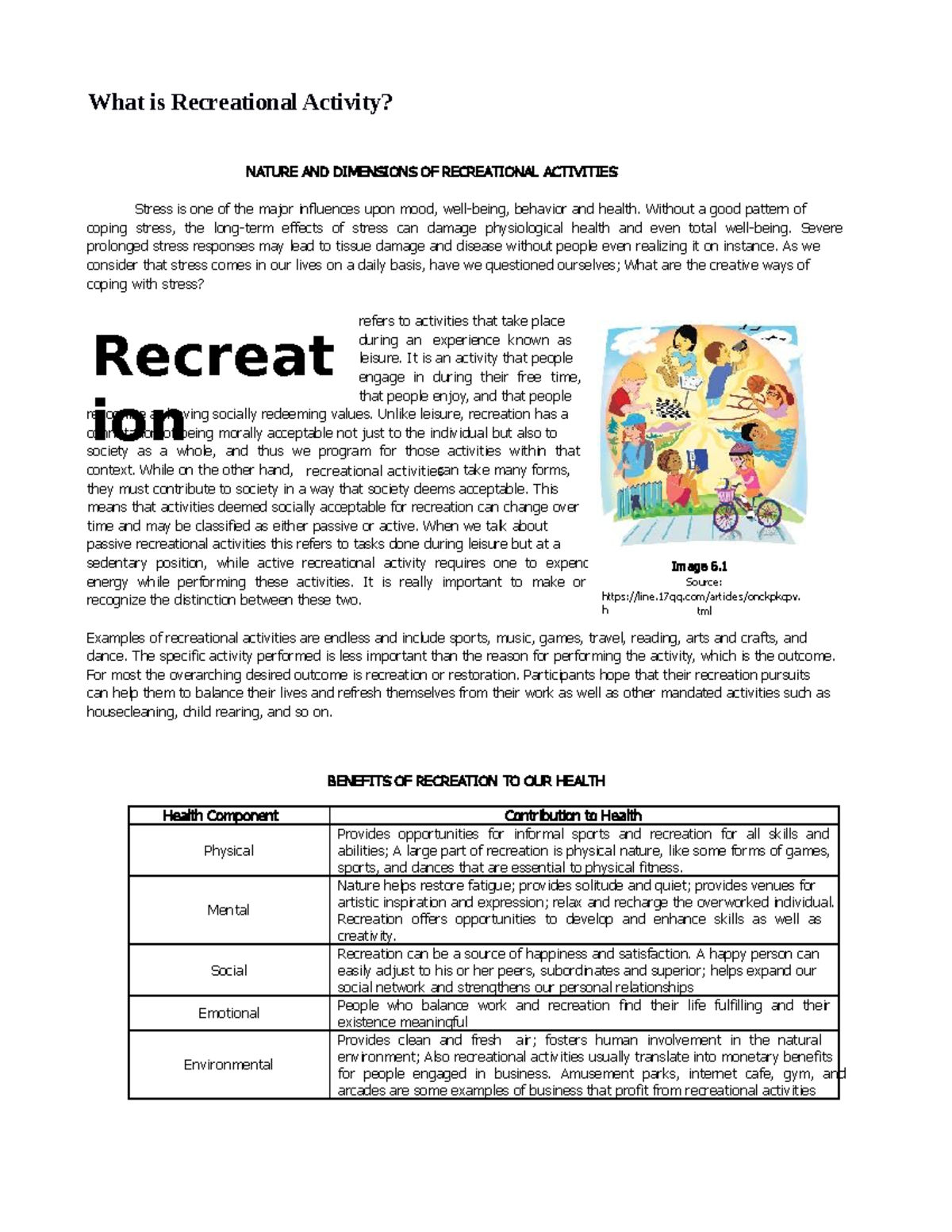 Physical Fitness Recreational Activity What is Recreational Activity? NATURE AND DIMENSIONS