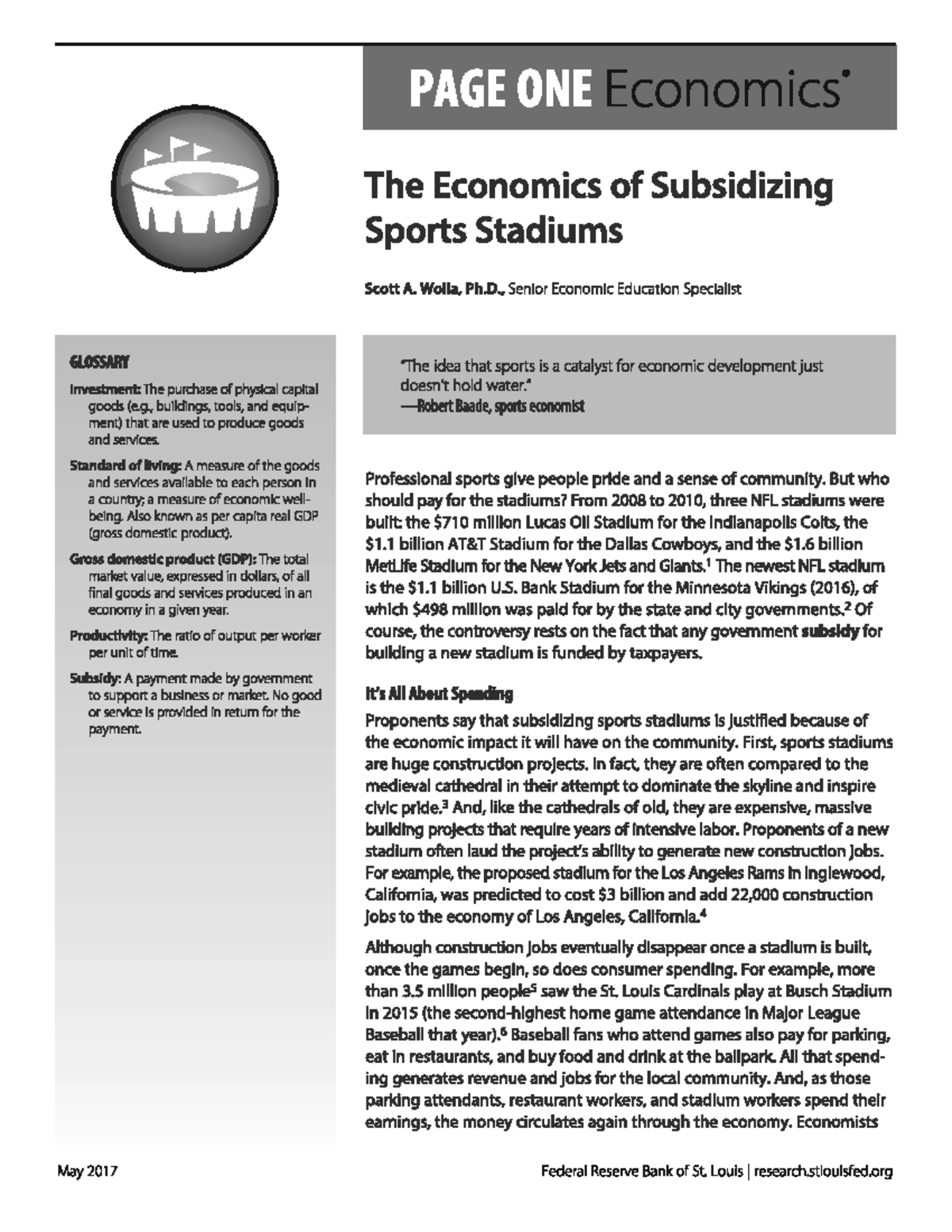 ECON+OF+ Subsidizing+ Sports+ Stadiums-FED+ Article - PAGE ONE The ...
