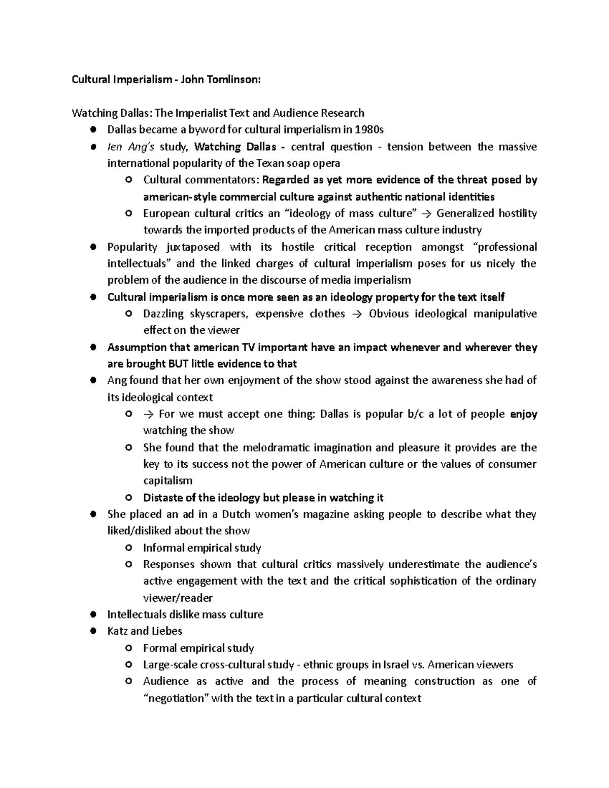 I.R. Notes Quiz #5 - Cultural Imperialism - John Tomlinson: Watching ...