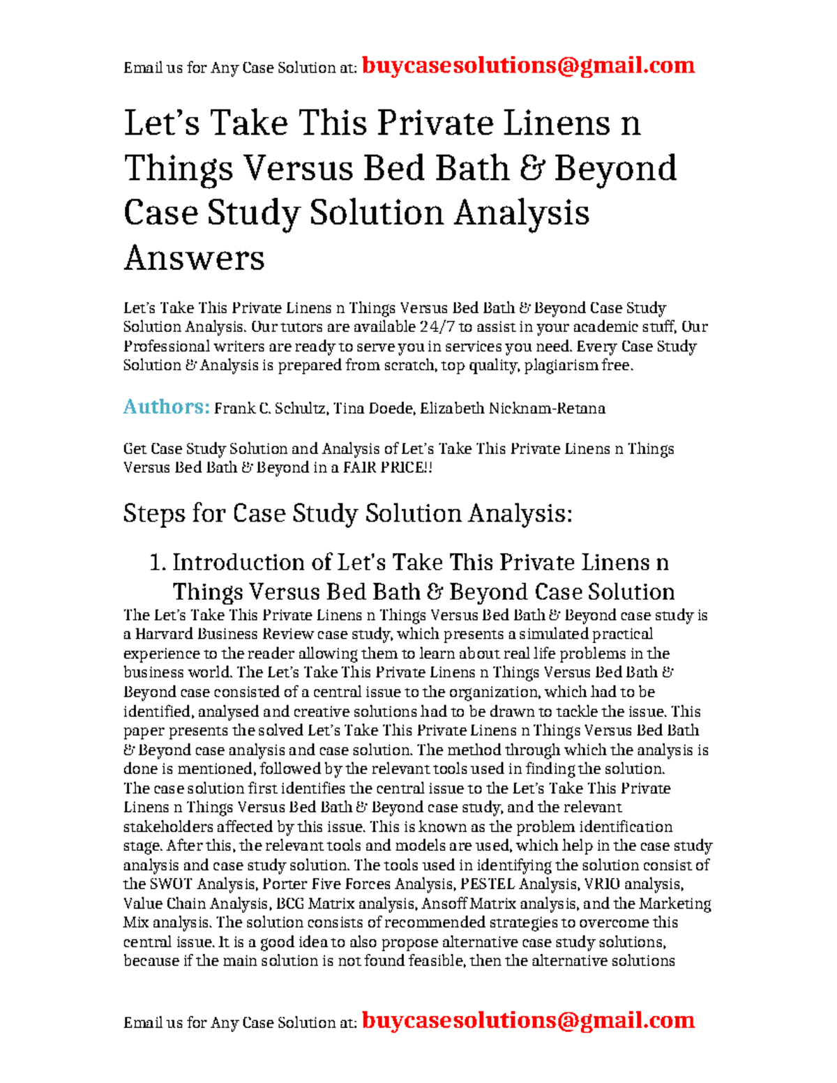 Case Solution Let's Take This Private Linens n Things Versus Bed Bath ...