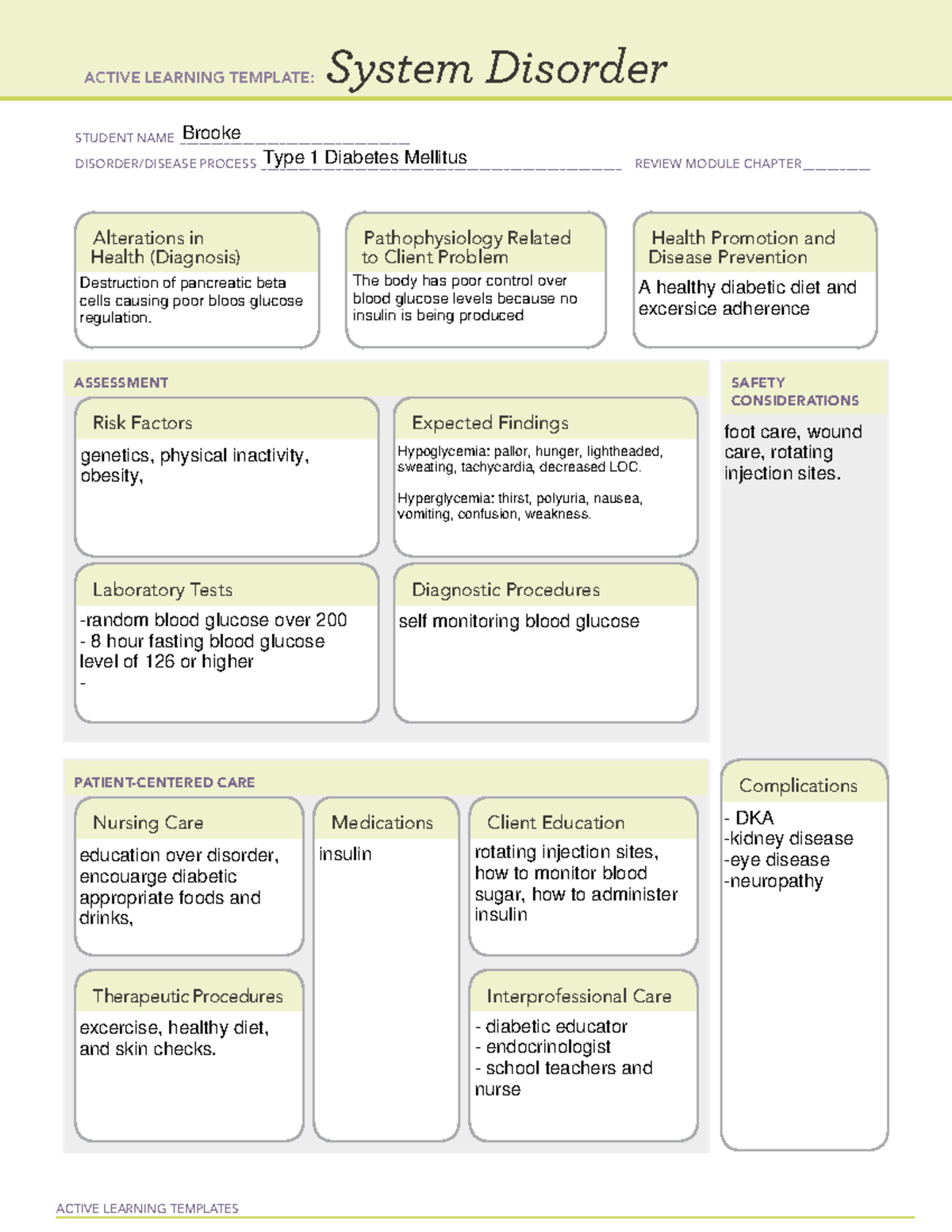 Type 1 diabet - assignment - ACTIVE LEARNING TEMPLATES System Disorder ...