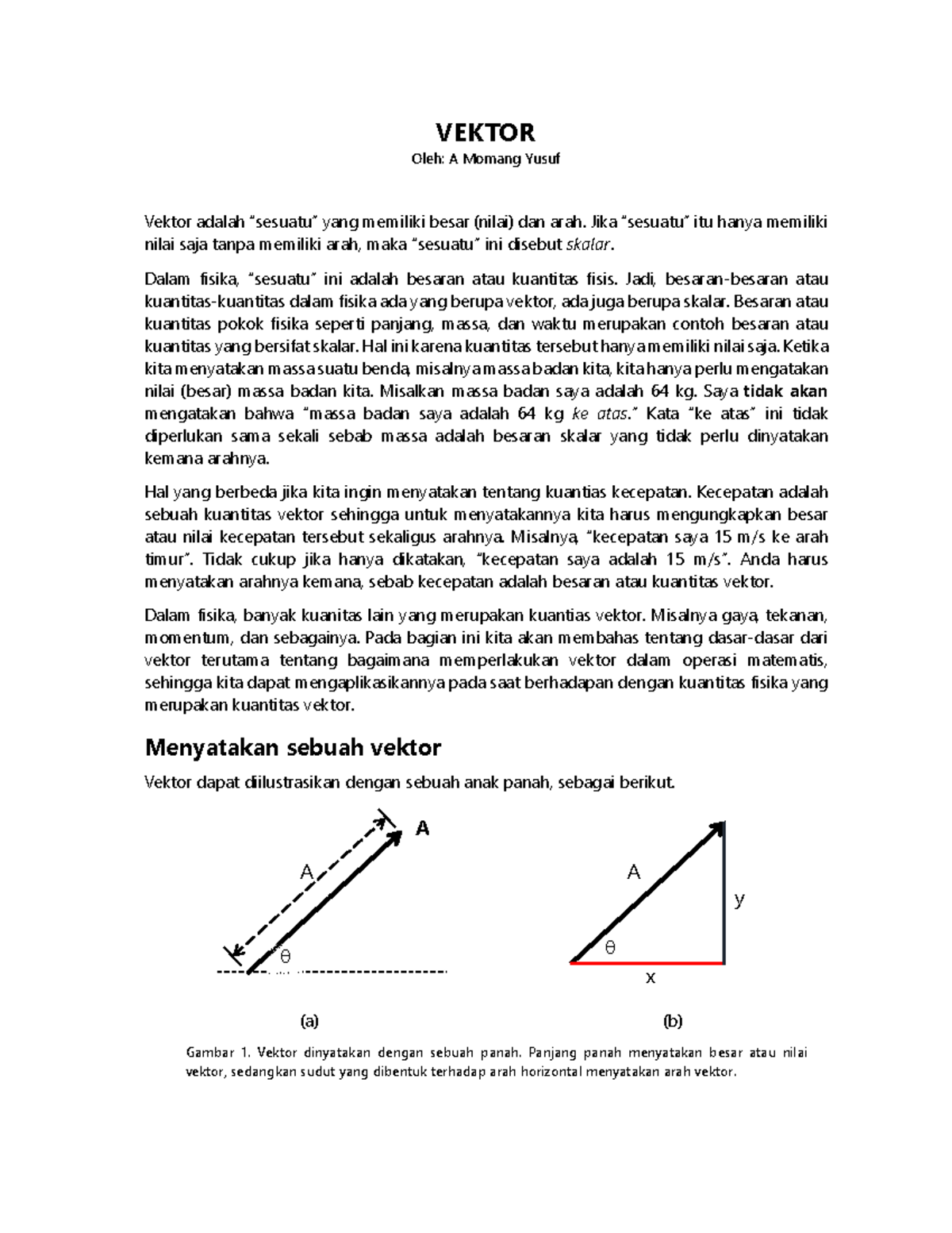 Materi kuliah vektor - VEKTOR Oleh: A Momang Yusuf Vektor adalah