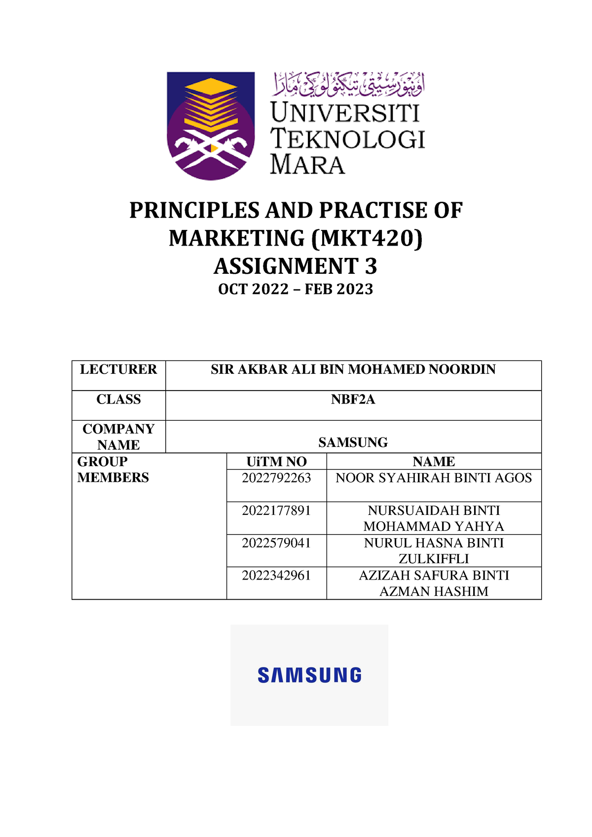 assignment on samsung company