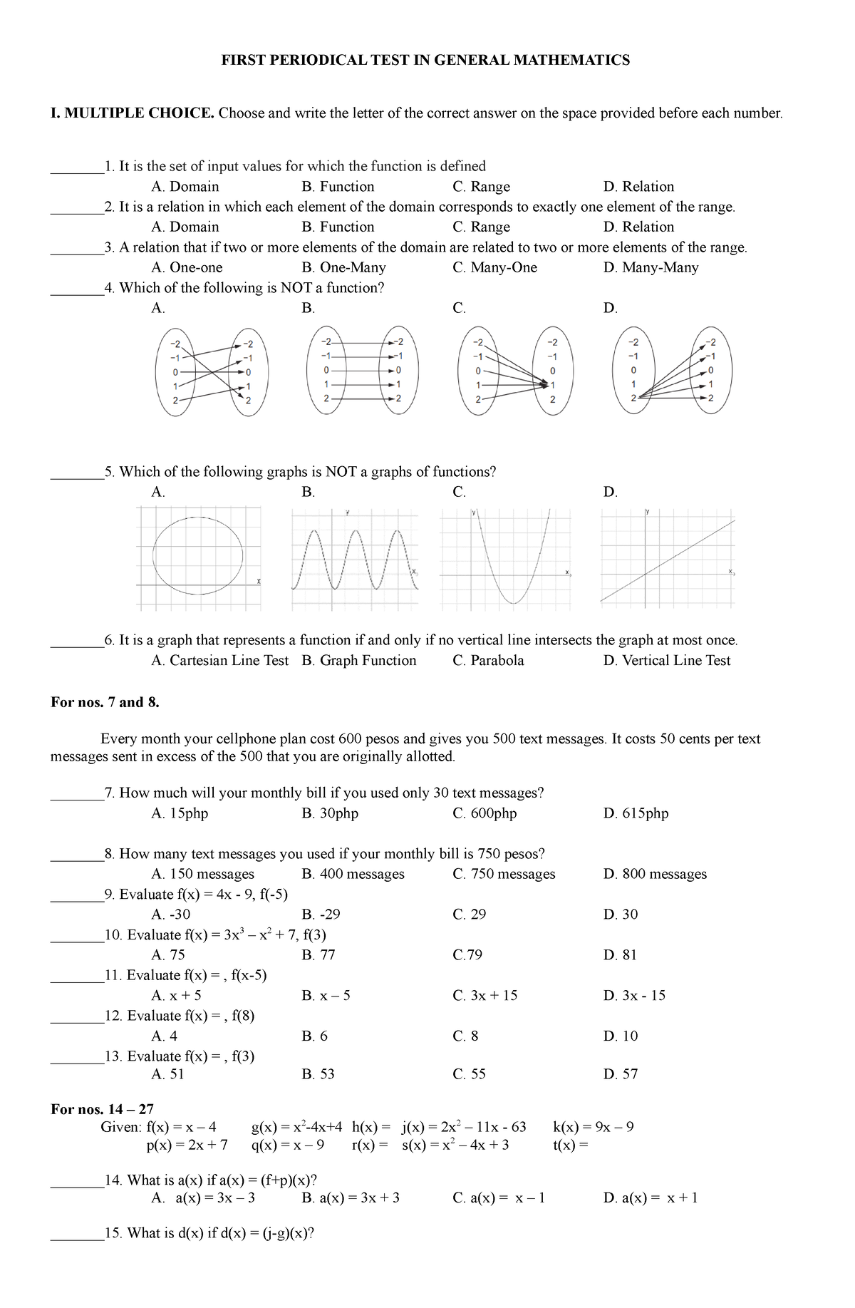 General-Mathematics-firstpt 1st - FIRST PERIODICAL TEST IN GENERAL ...