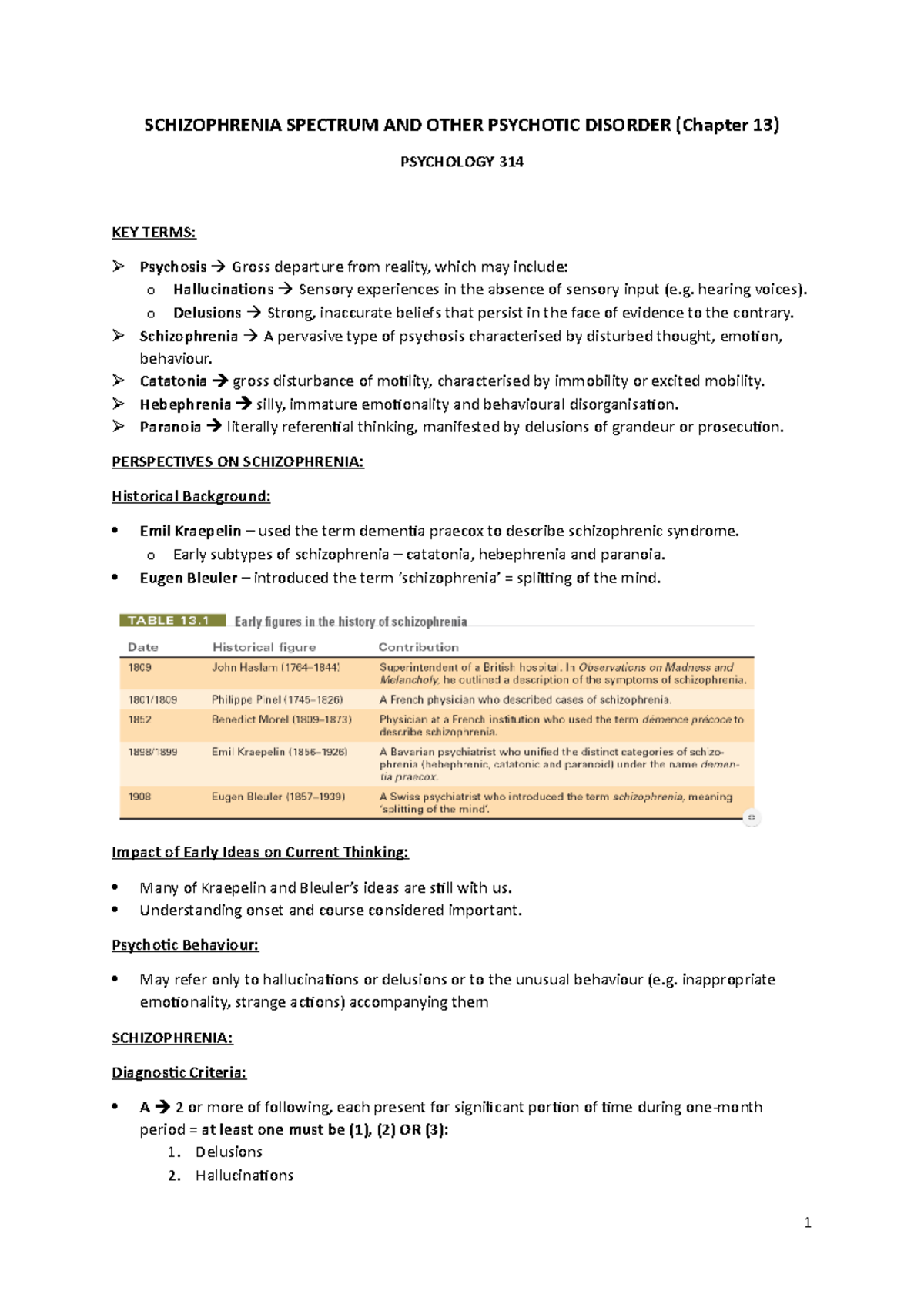 Summaries Week 4 - SCHIZOPHRENIA SPECTRUM AND OTHER PSYCHOTIC DISORDER ...