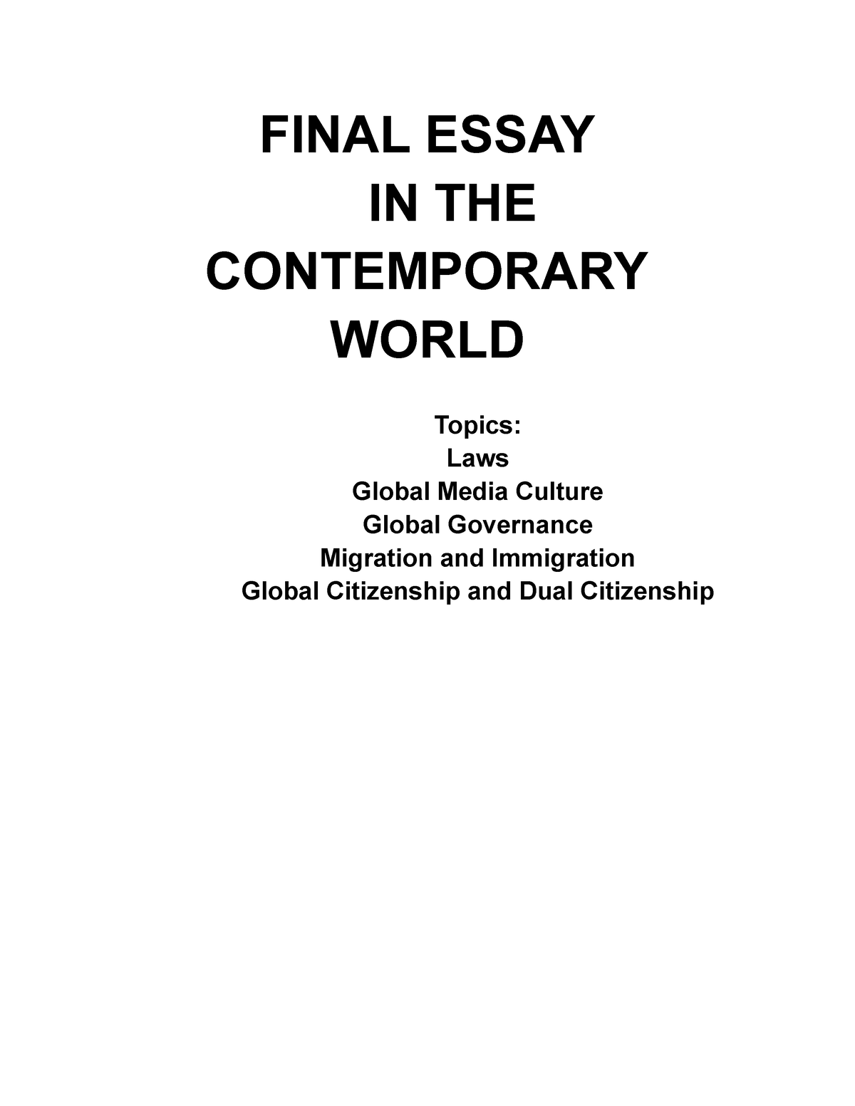 contemporary world essay