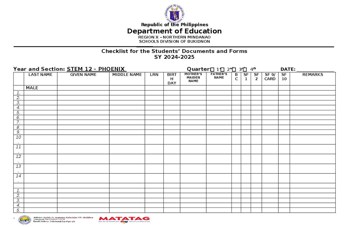 Checklist20242025 aaaaaa Republic of the Philippines Department