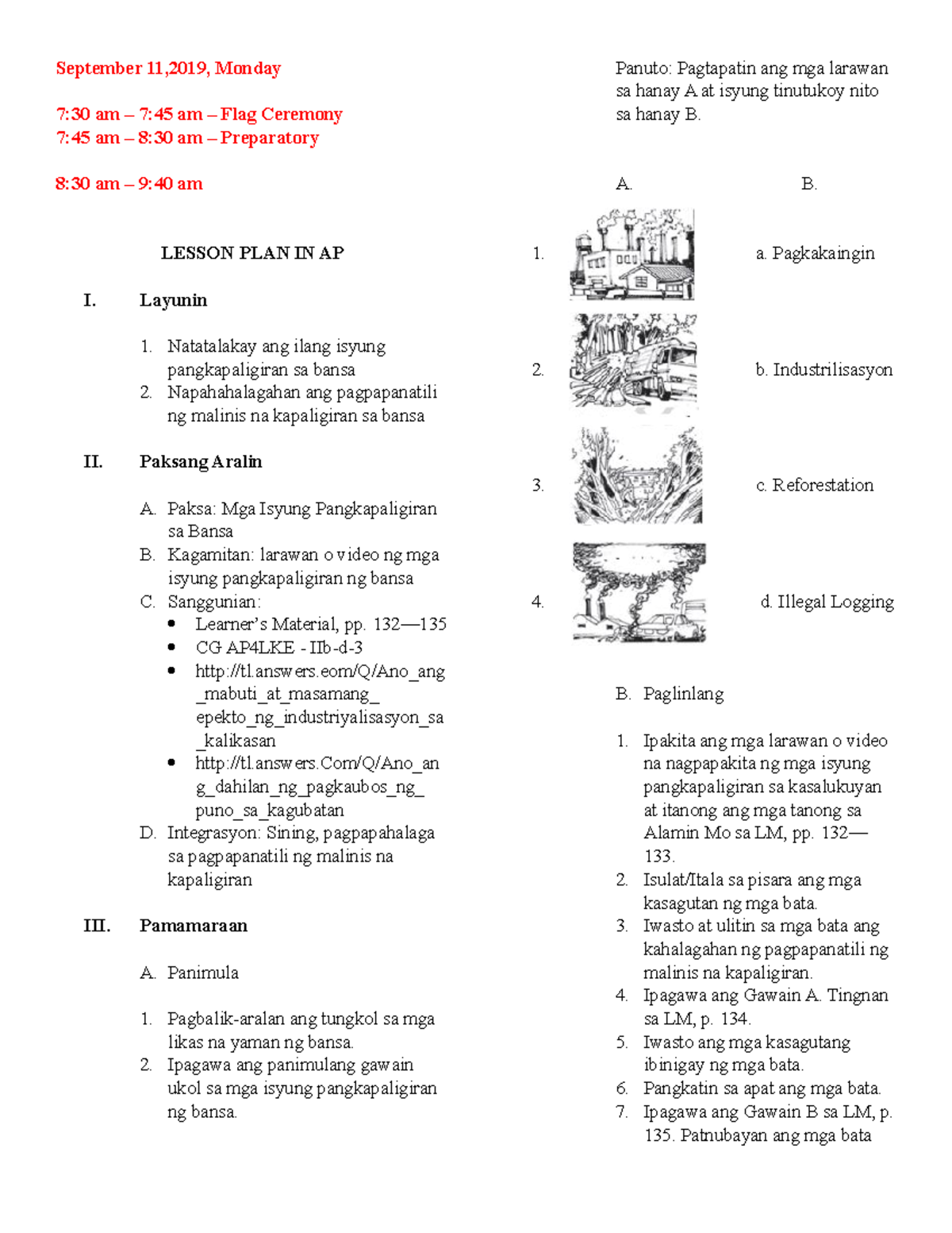 Lesson Plan In Mga Isyung Pangkapaligiran Sa Bansa - September 11,2019 ...