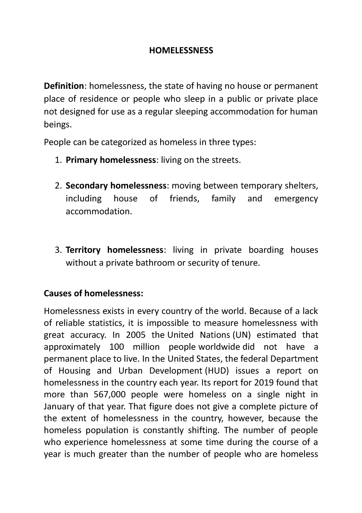 Homelessness - HOMELESSNESS De昀椀ni琀椀on: Homelessness, The State Of ...