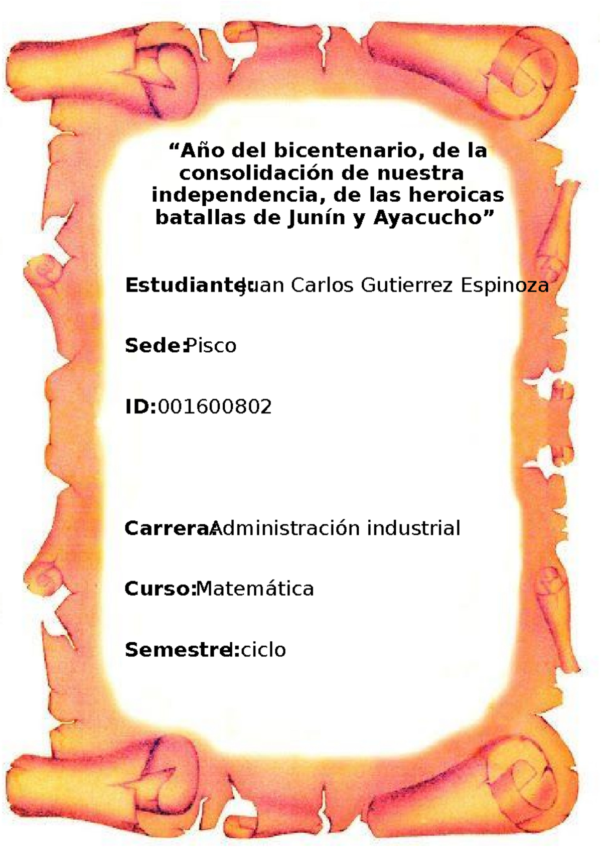 Matematica-la rata bily - “Año del bicentenario, de la consolidación de ...