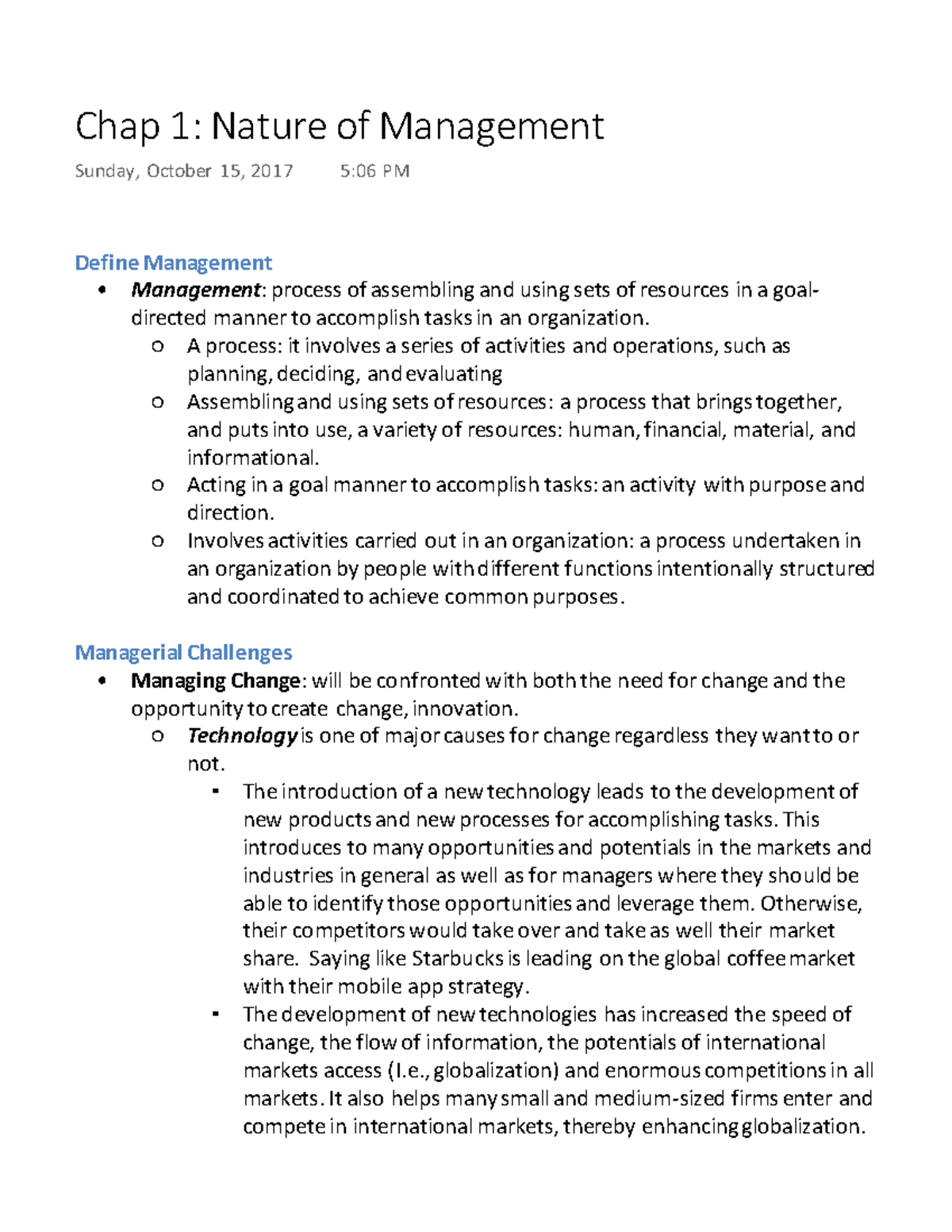 Chap 1 Nature of Management - Chap 1: Nature of Management Sunday ...