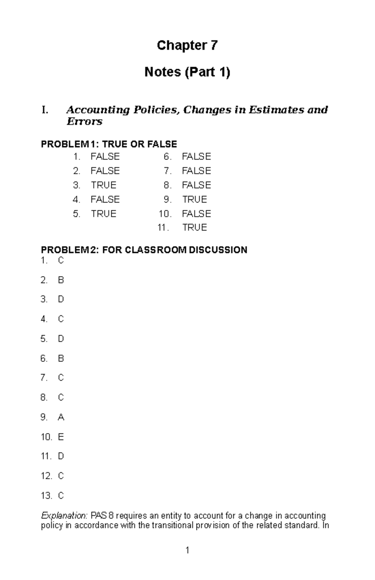 SOL - ACCURATE - Chapter 7 Notes (Part 1) I. Accounting Policies ...