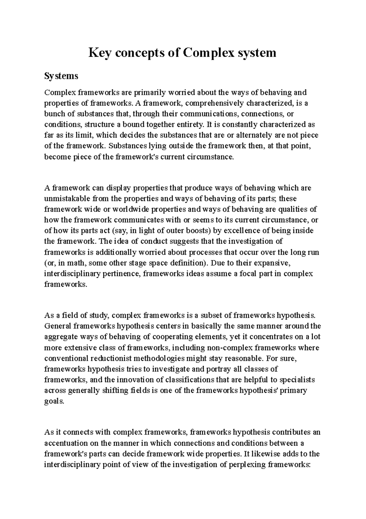 Key concepts of Complex system Key concepts of Complex system Systems