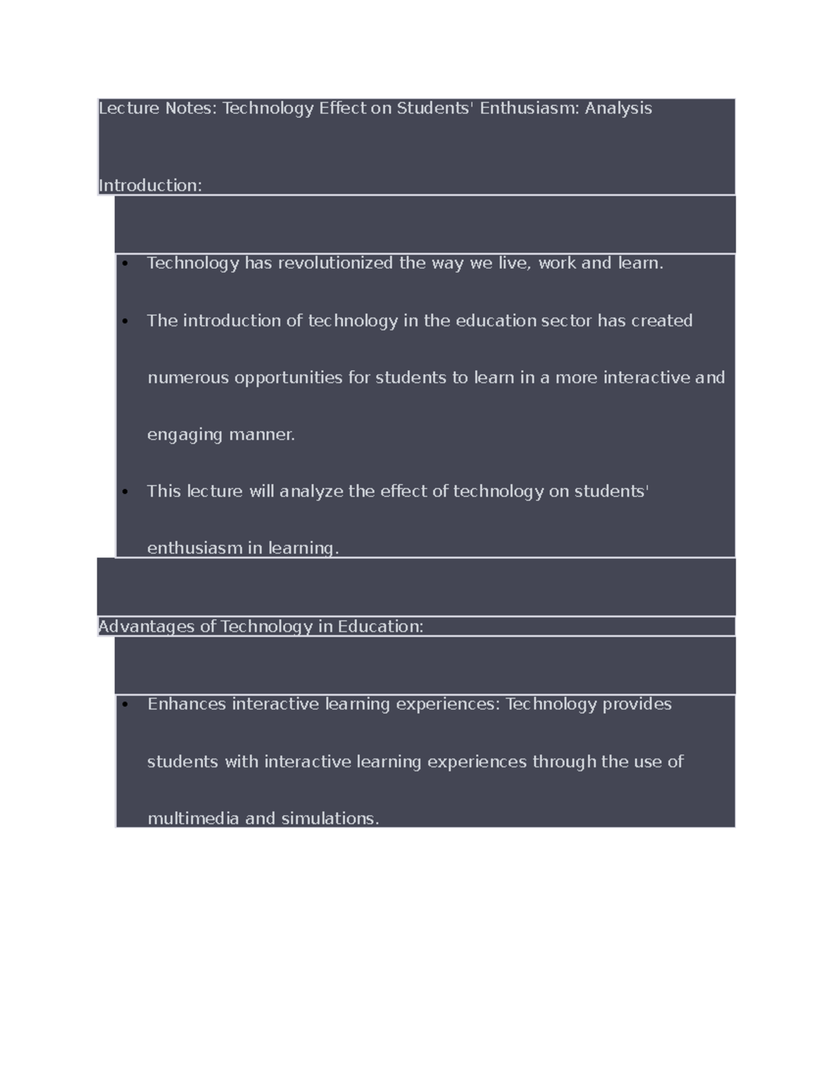 Lecture Notes accessibility - Lecture Notes: Technology Effect on ...