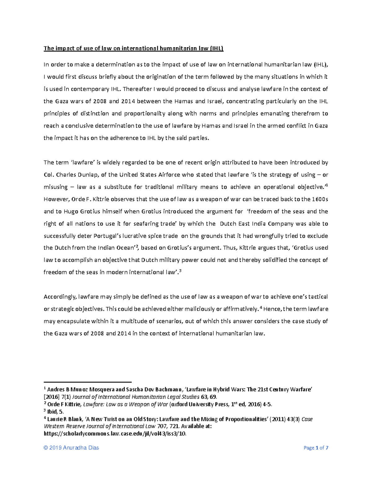 The impact of use of law (Lawfare) on international humanitarian law