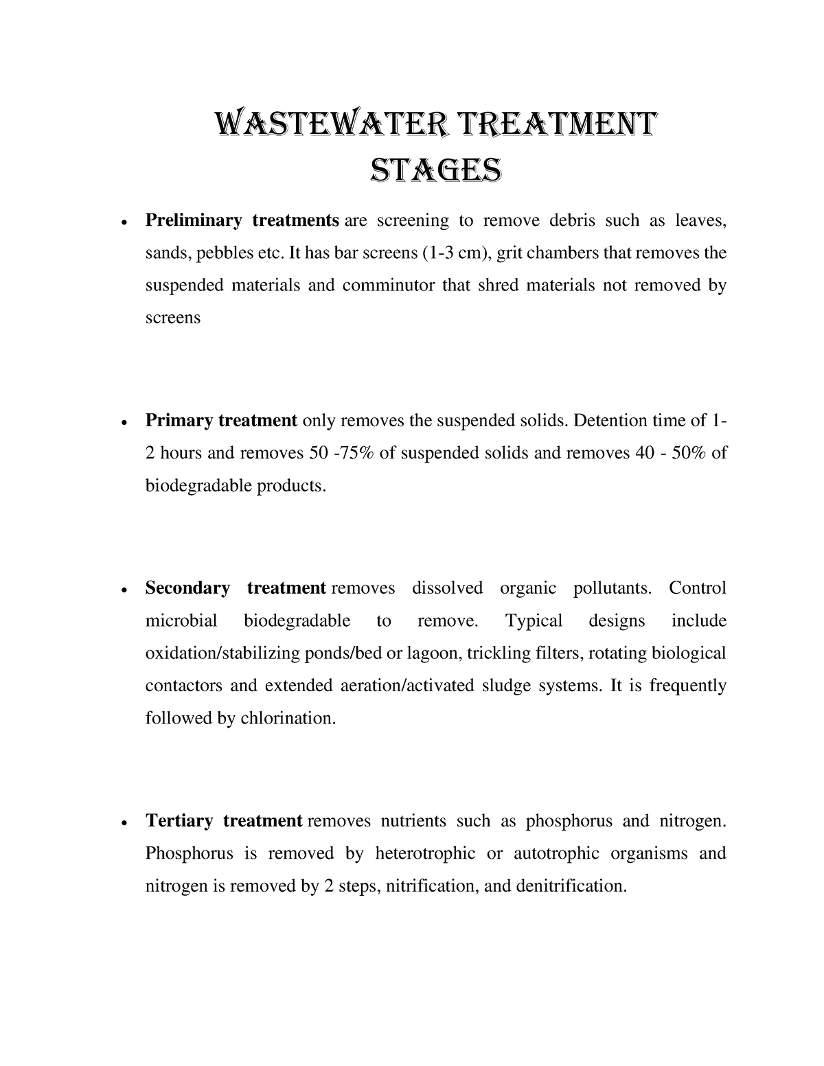 Wastewater Treatment Stages - Wastewater Treatment Stages • Preliminary ...