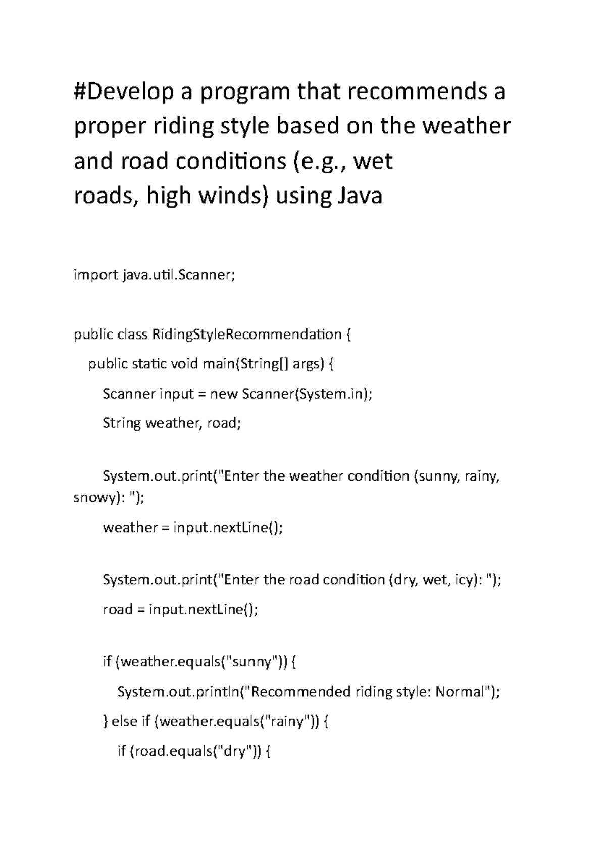 Weather and road conditions - java - #Develop a program that recommends ...