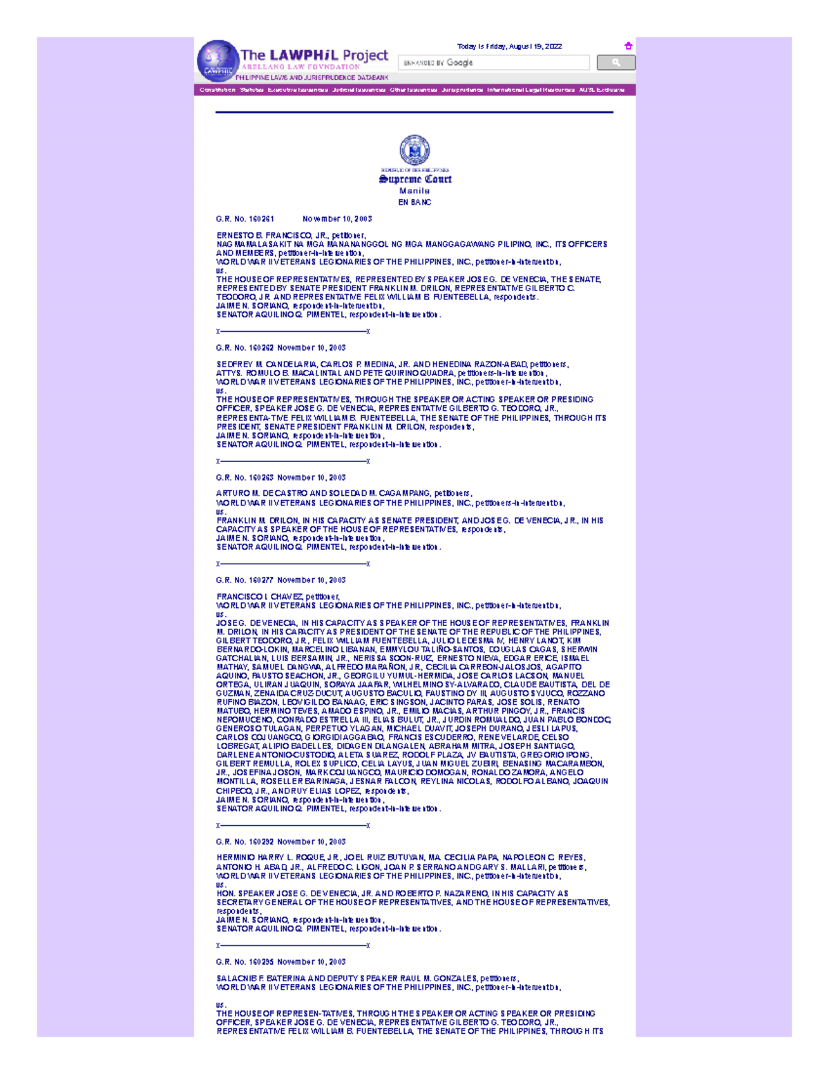 4) Francisco, Jr. v. House of Representatives Constitution Statutes