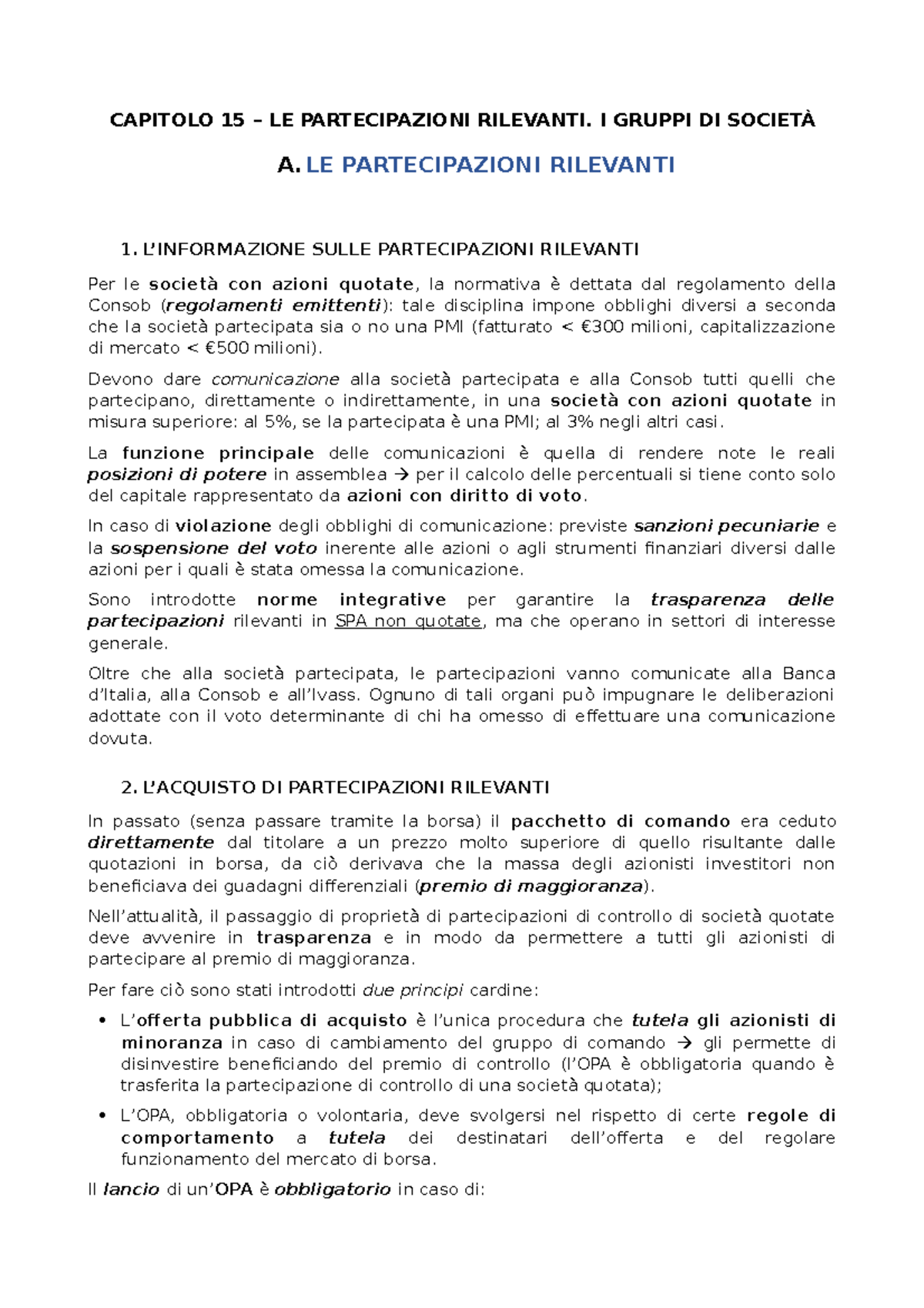 Capitolo 15 - Le Partecipazioni Rilevanti. I Gruppi Di Società ...