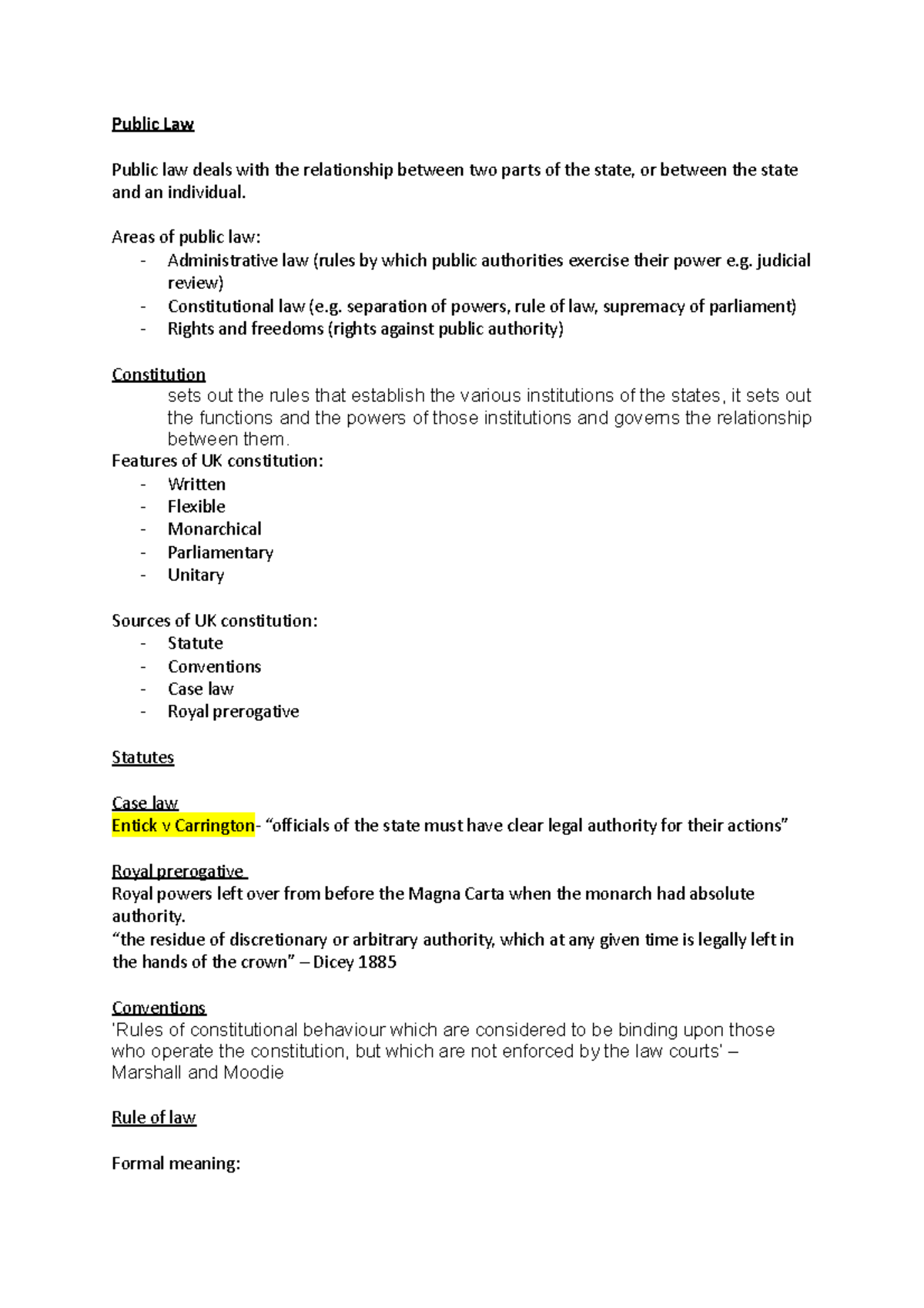 Public Law masterdoc - Public Law Public law deals with the ...