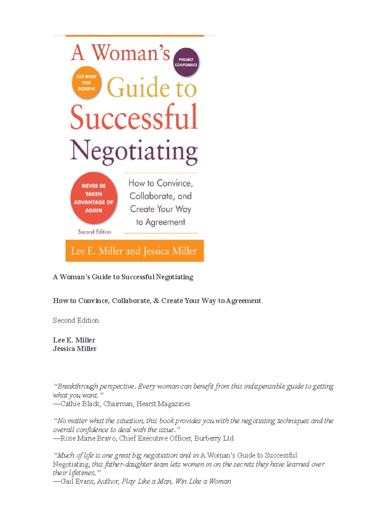 Book A Womans Guide To Successful Negotiating A Womans Guide To Successful Negotiating How 8901