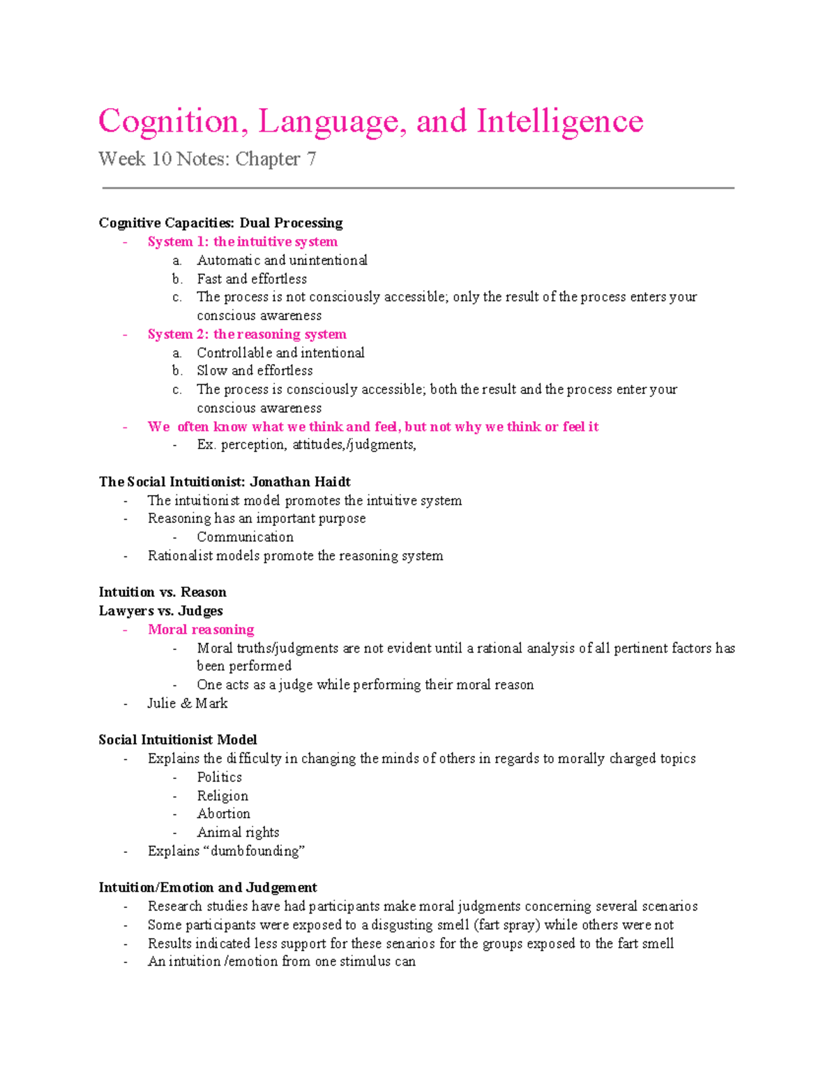 Week 10 Cognition, Language, and Intelligence - Cognition, Language ...