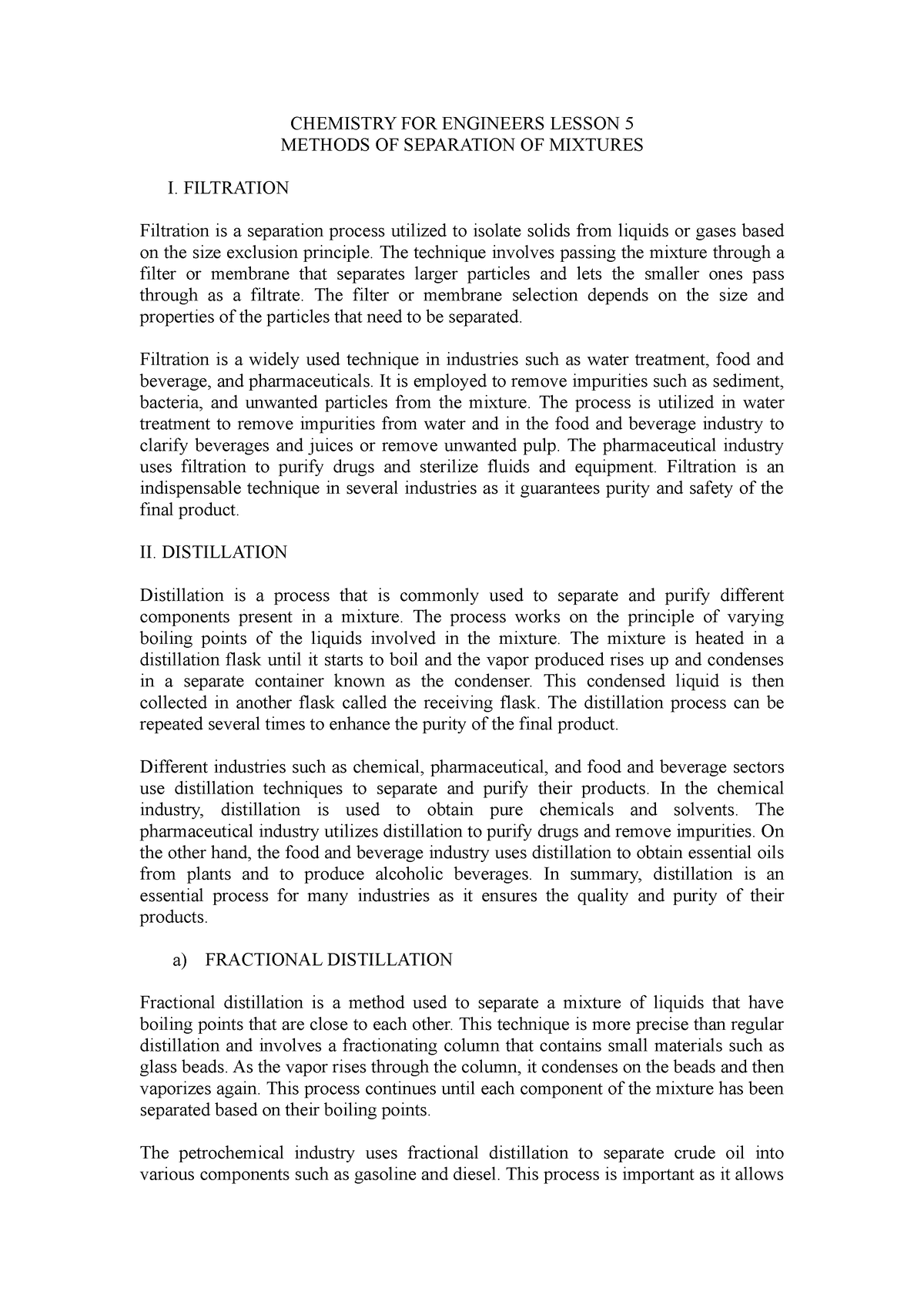 Chemistry FOR Engineers Lesson 5 - Methods OF Separation OF Mixture ...