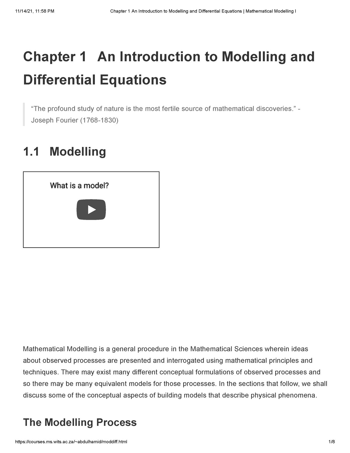 Chapter 1 An Introduction To Modelling And Differential Equations ...