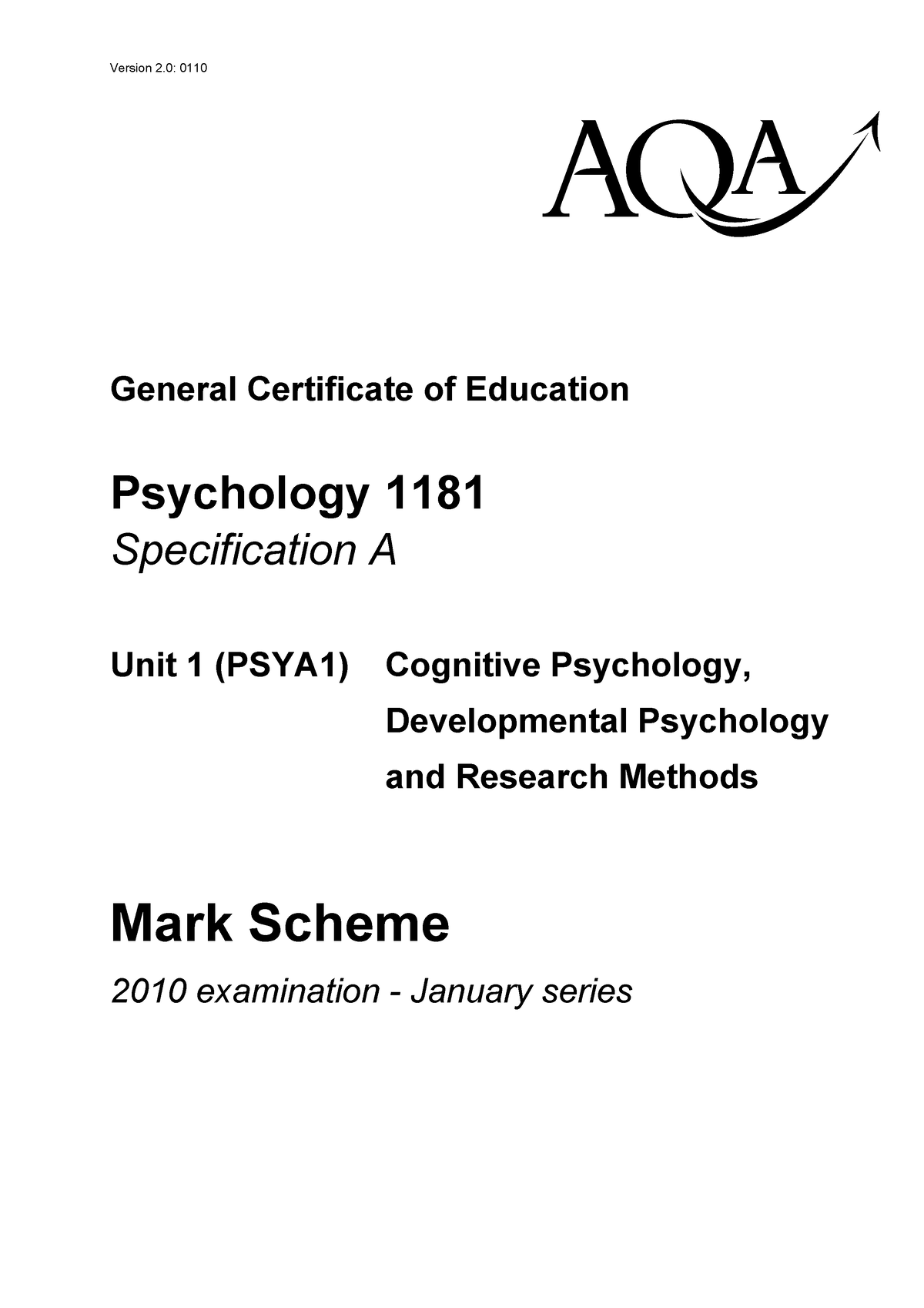 Psy1 Jan 2010 MS Notes For Lectures Version 2 0110 Klm General 