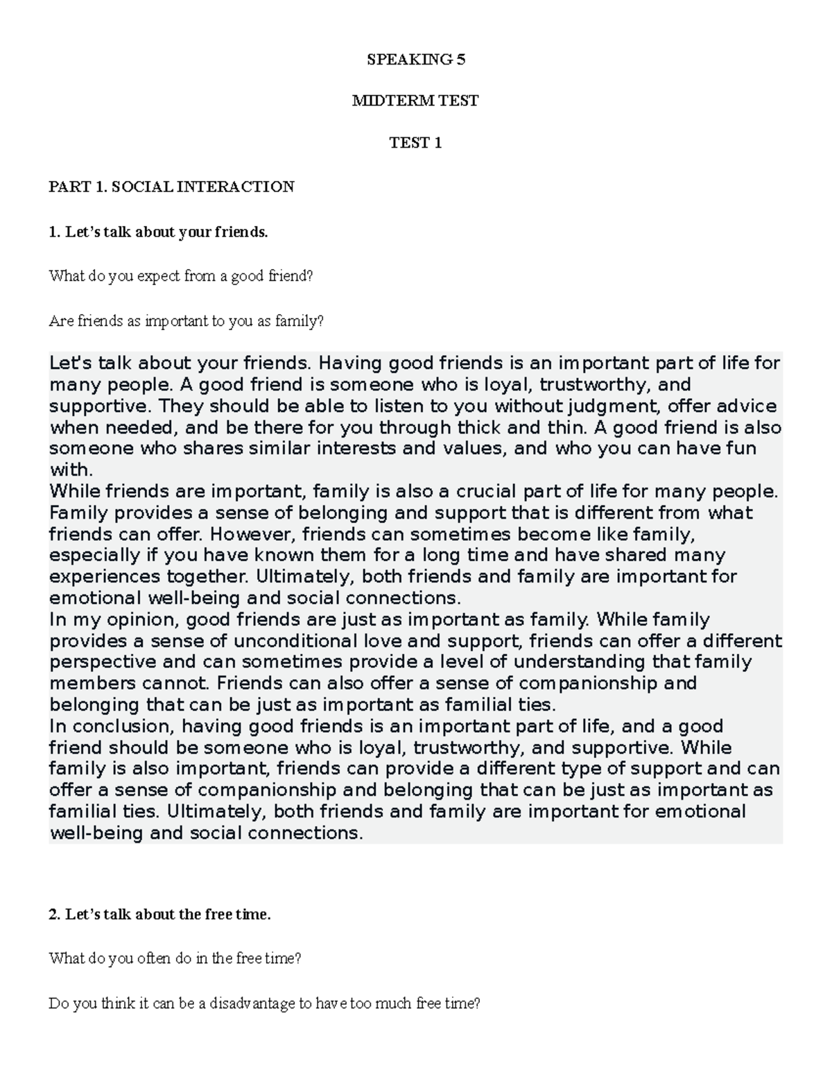 Speaking 5 Midterm Video clip SPEAKING 5 MIDTERM TEST TEST 1 PART 1