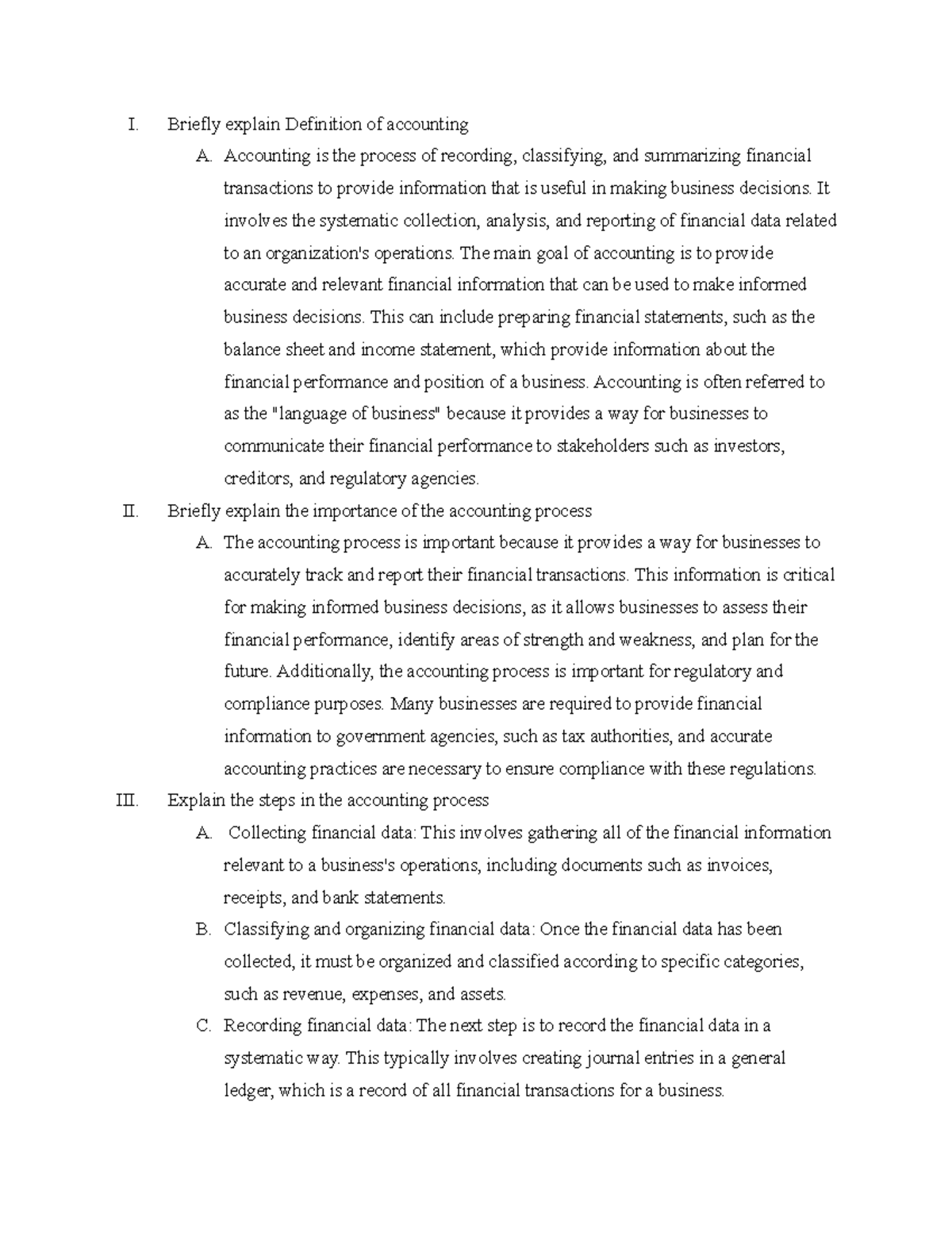 The accouting process - Block 1 Study Guide, Definitions - I. Briefly ...