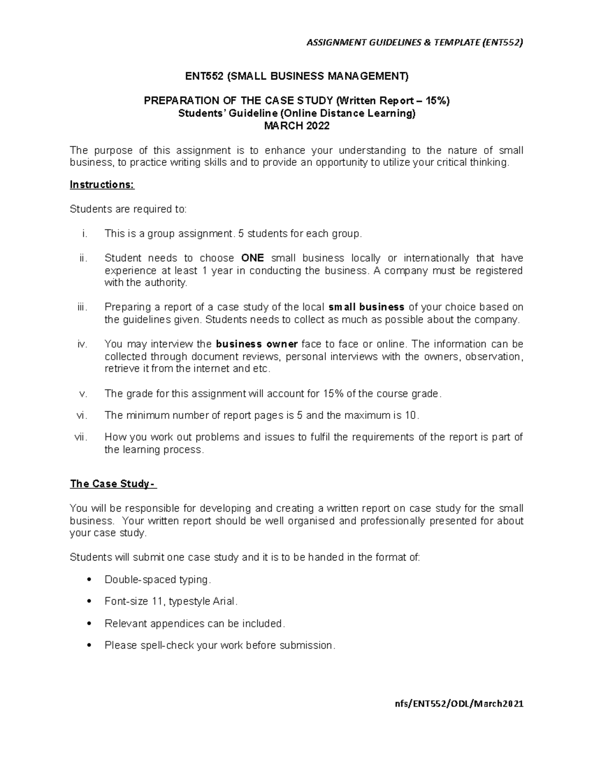 ENT552 Group CASE Study Guidelines ODL MAC2022 - ASSIGNMENT GUIDELINES ...