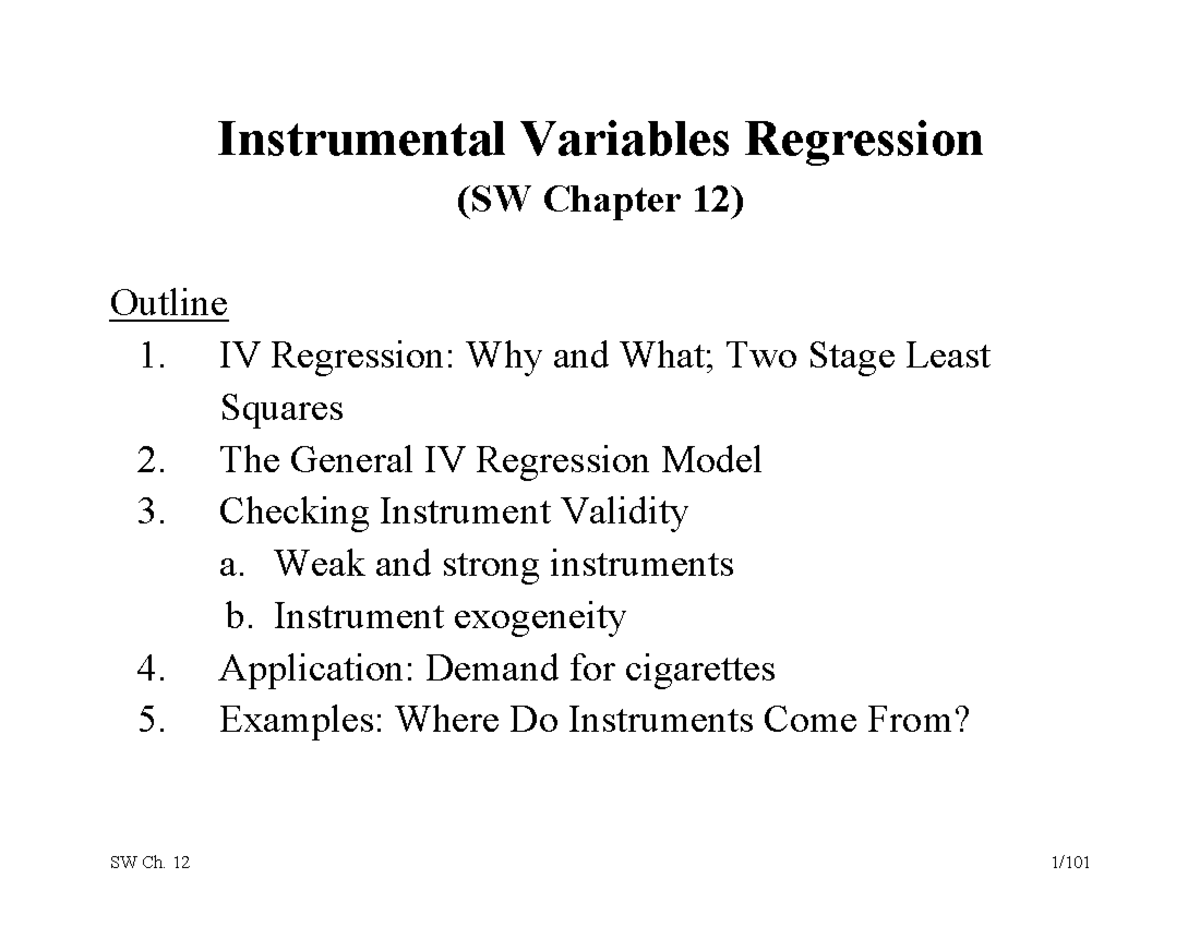 SW3e ch12 slides 2023 - Instrumental Variables Regression (SW Chapter 1 ...