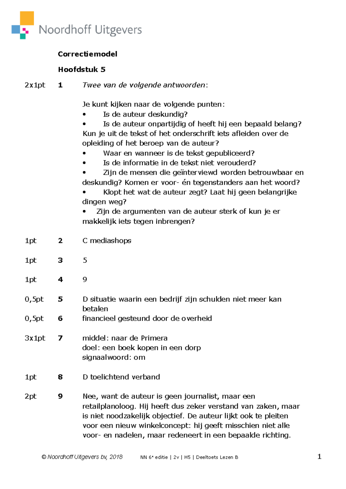 Oefen SO Lezen Antwoorden - Correctiemodel Hoofdstuk 5 2x1pt 1 Twee Van ...