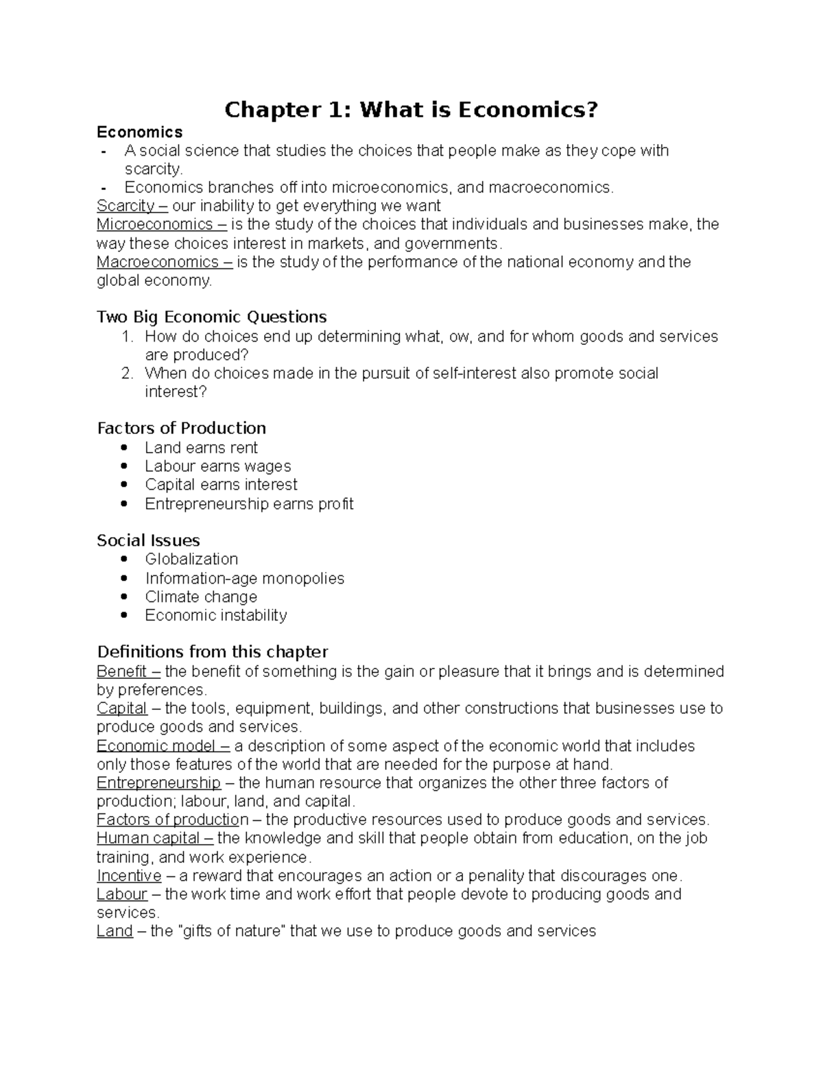 Chapter 1 Note - Chapter 1: What Is Economics? Economics - A Social ...